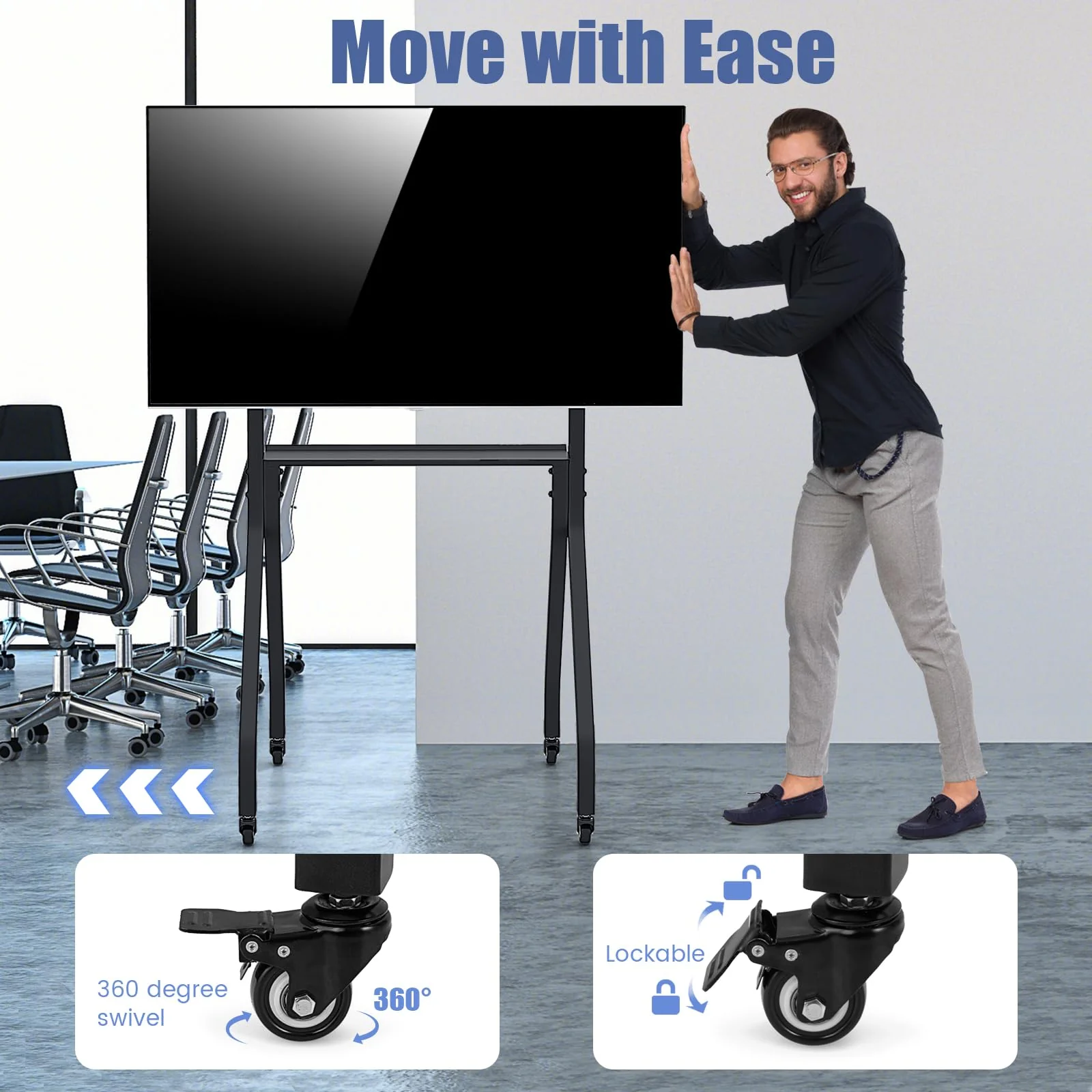 Goplus Mobile TV Stand, Rolling TV Cart for 43โ-100โ Flat/Curved Screens up to 110 lbs, Max VESA 600 X 400 mm, Black - Image 5