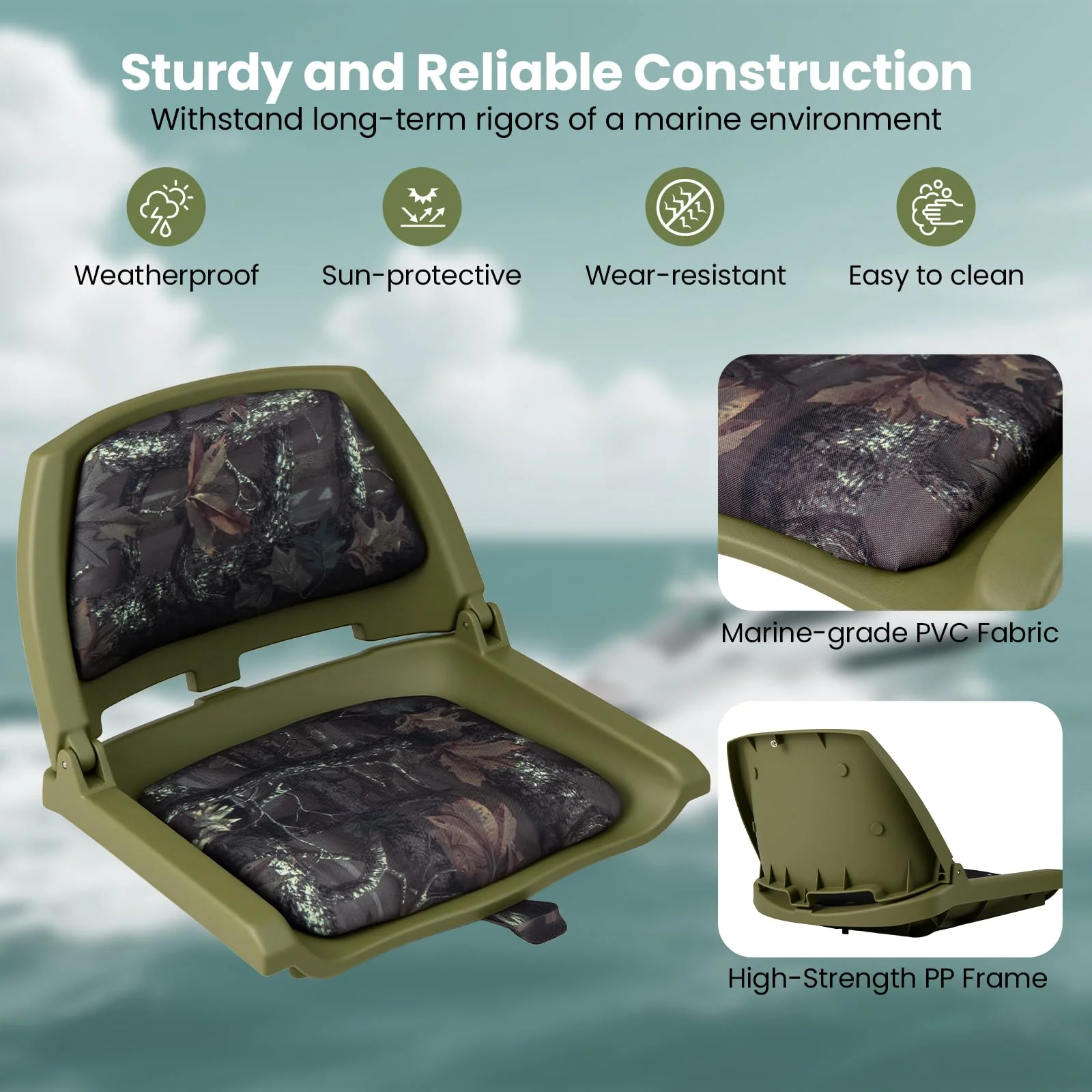 Goplus Molded Low Back Fishing Boat Chairs Marine-Grade PVC Cushion Pad - Image 3