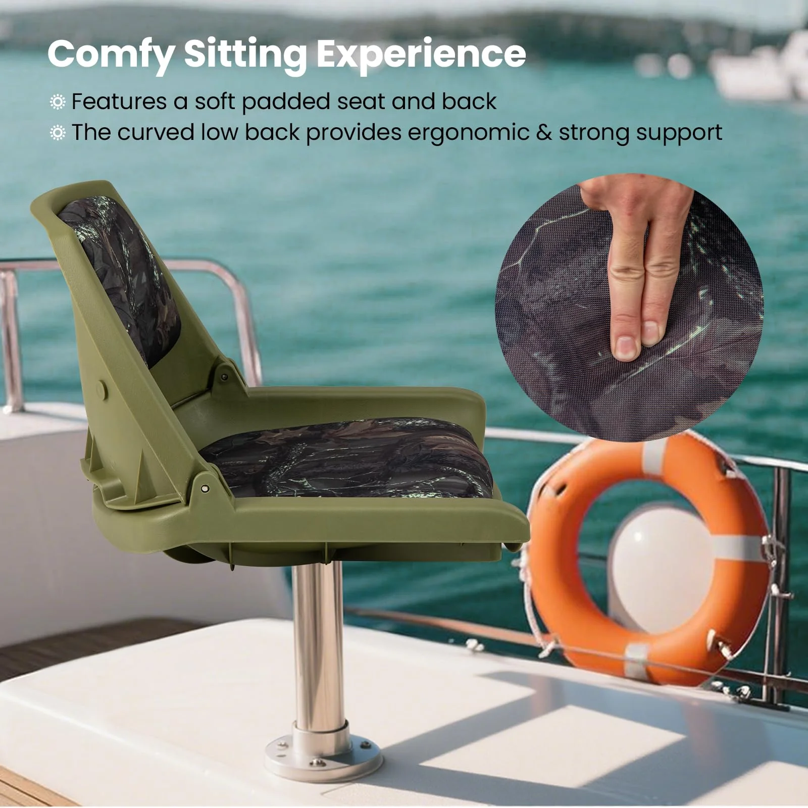 Goplus Molded Low Back Fishing Boat Chairs Marine-Grade PVC Cushion Pad - Image 4