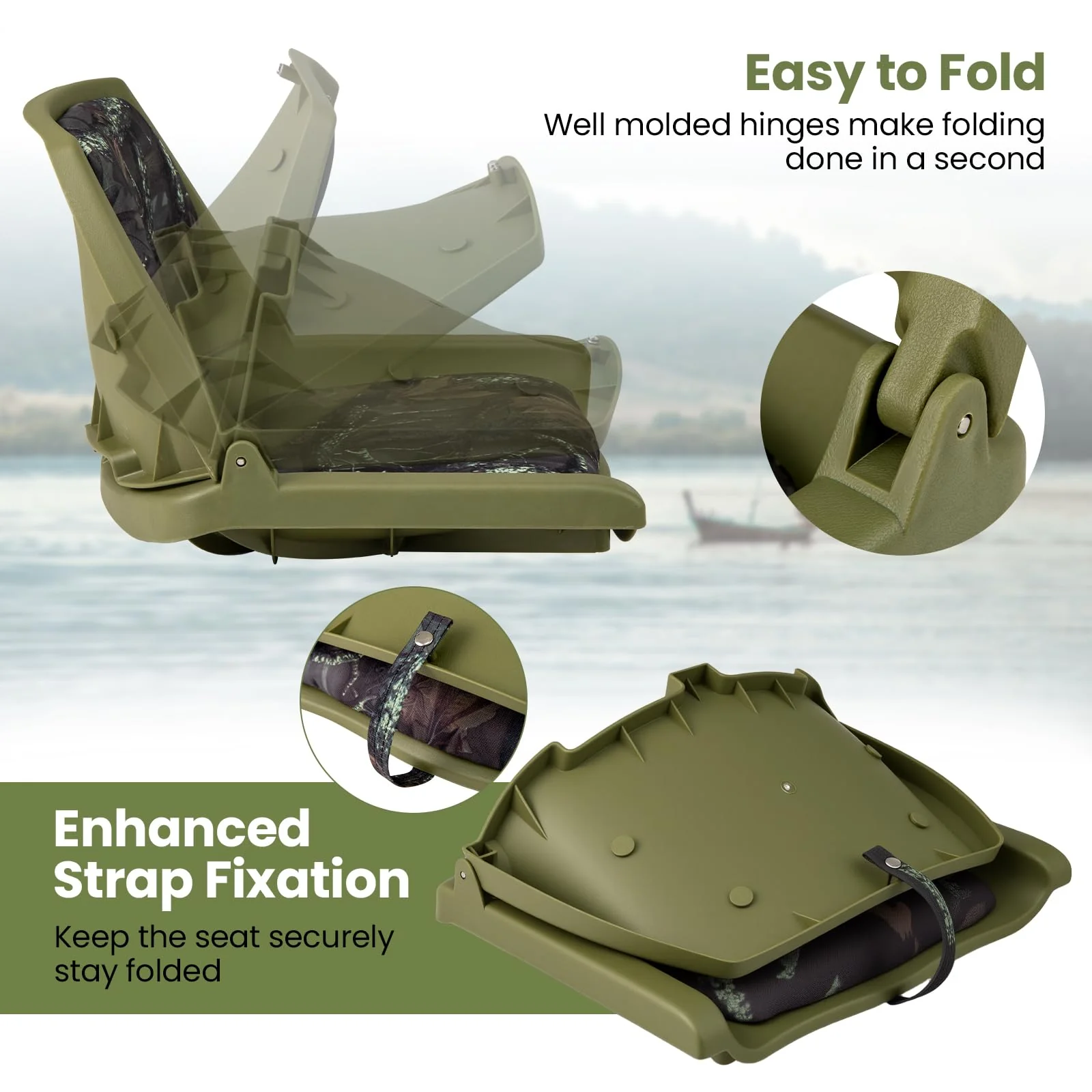 Goplus Molded Low Back Fishing Boat Chairs Marine-Grade PVC Cushion Pad - Image 5