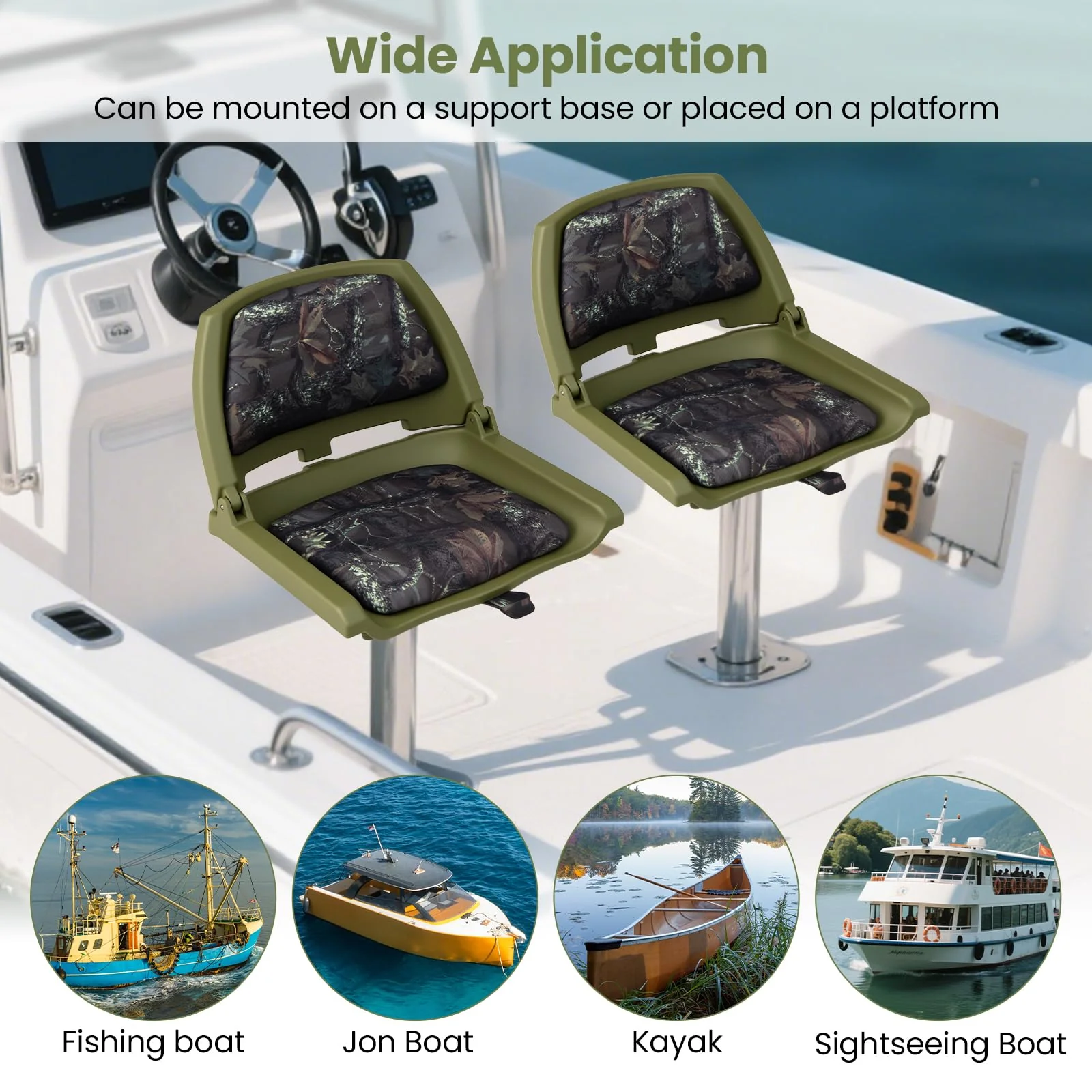 Goplus Molded Low Back Fishing Boat Chairs Marine-Grade PVC Cushion Pad - Image 7