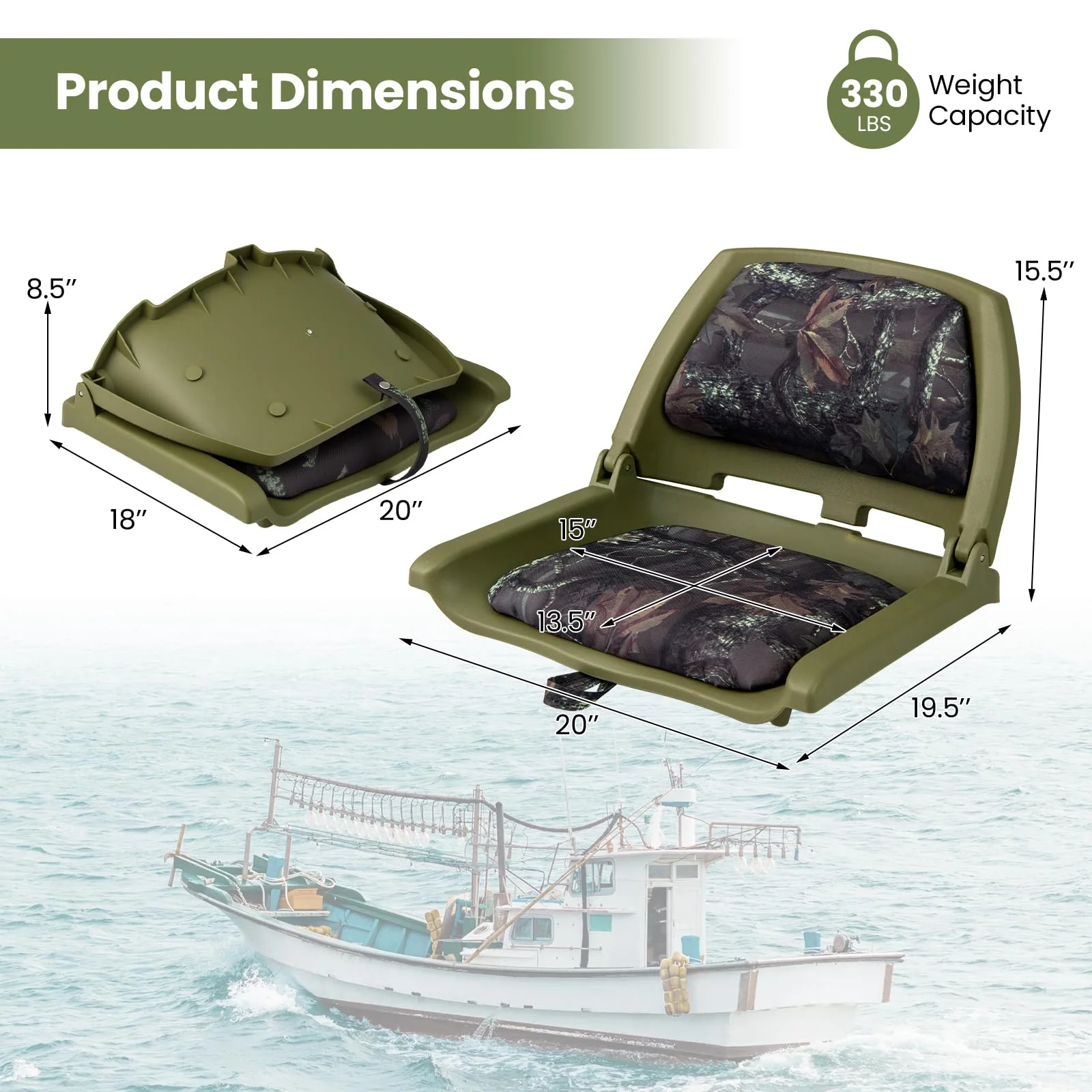 Goplus Molded Low Back Fishing Boat Chairs Marine-Grade PVC Cushion Pad - Image 8
