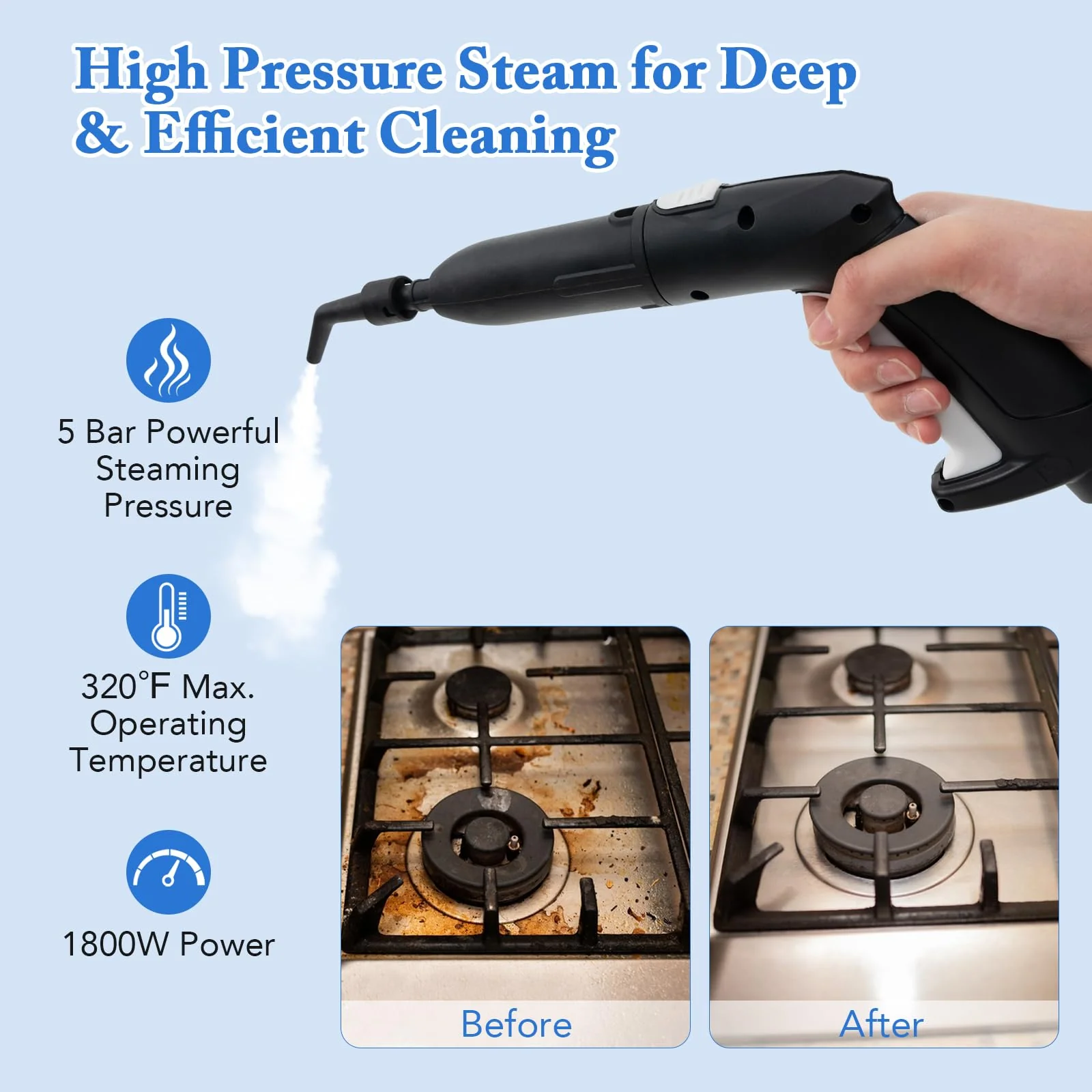 Goplus Multipurpose Steam Cleaner, 1800W Portable Household Steamer with 15 Accessories - Image 2