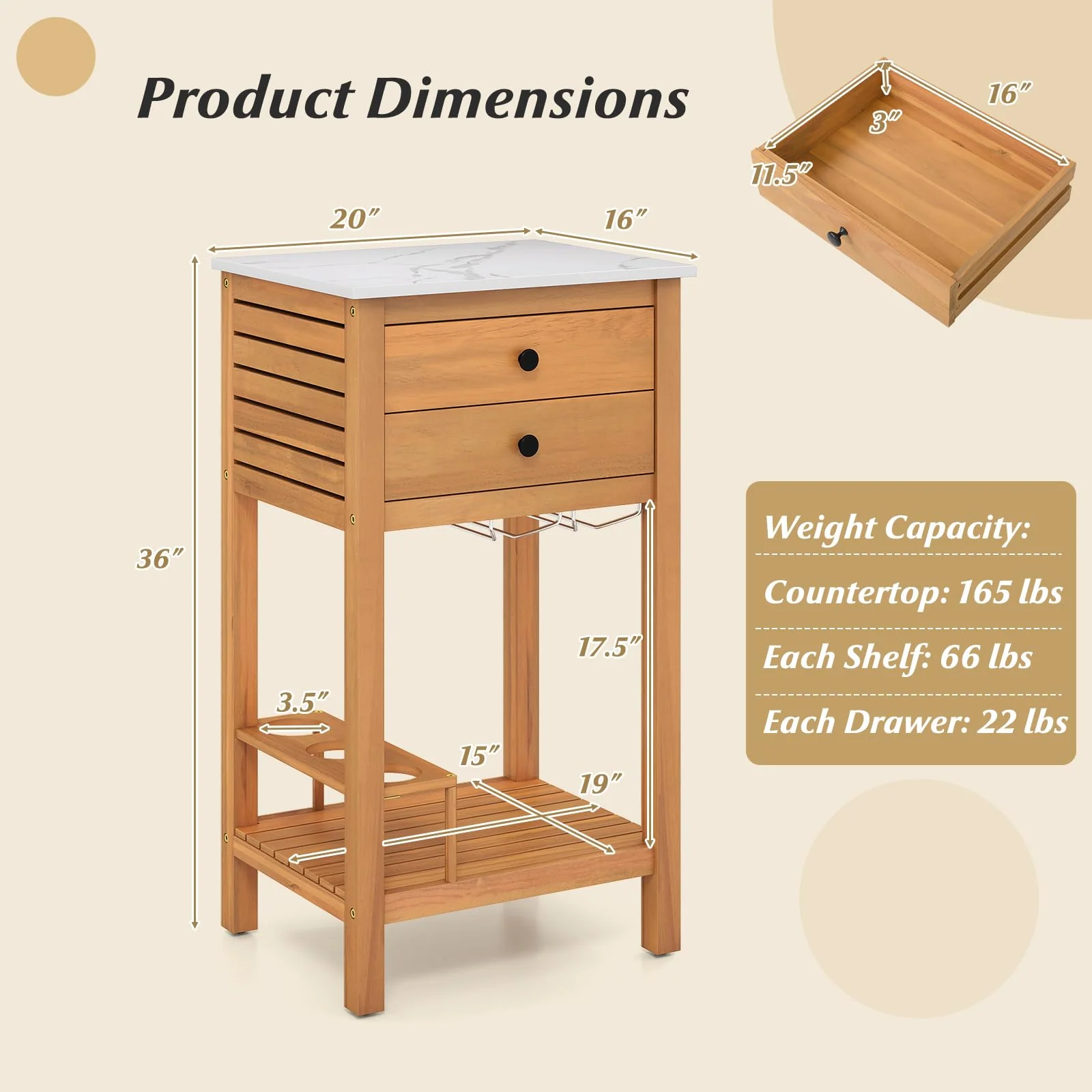 Goplus Outdoor Bar Buffet Sideboard for Backyard Garden Deck Corner - Image 3