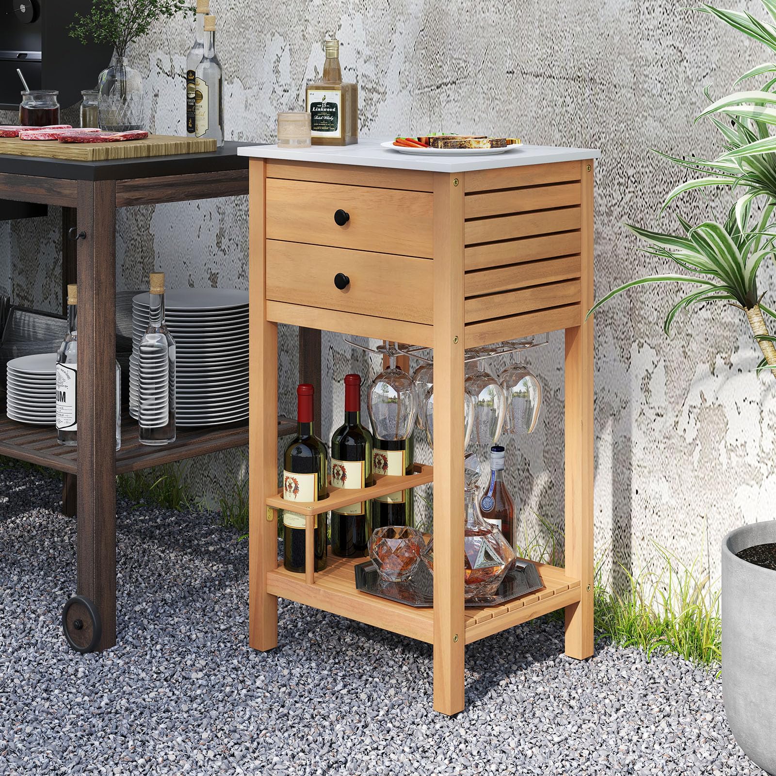 Goplus Outdoor Bar Buffet Sideboard for Backyard Garden Deck Corner - Image 4