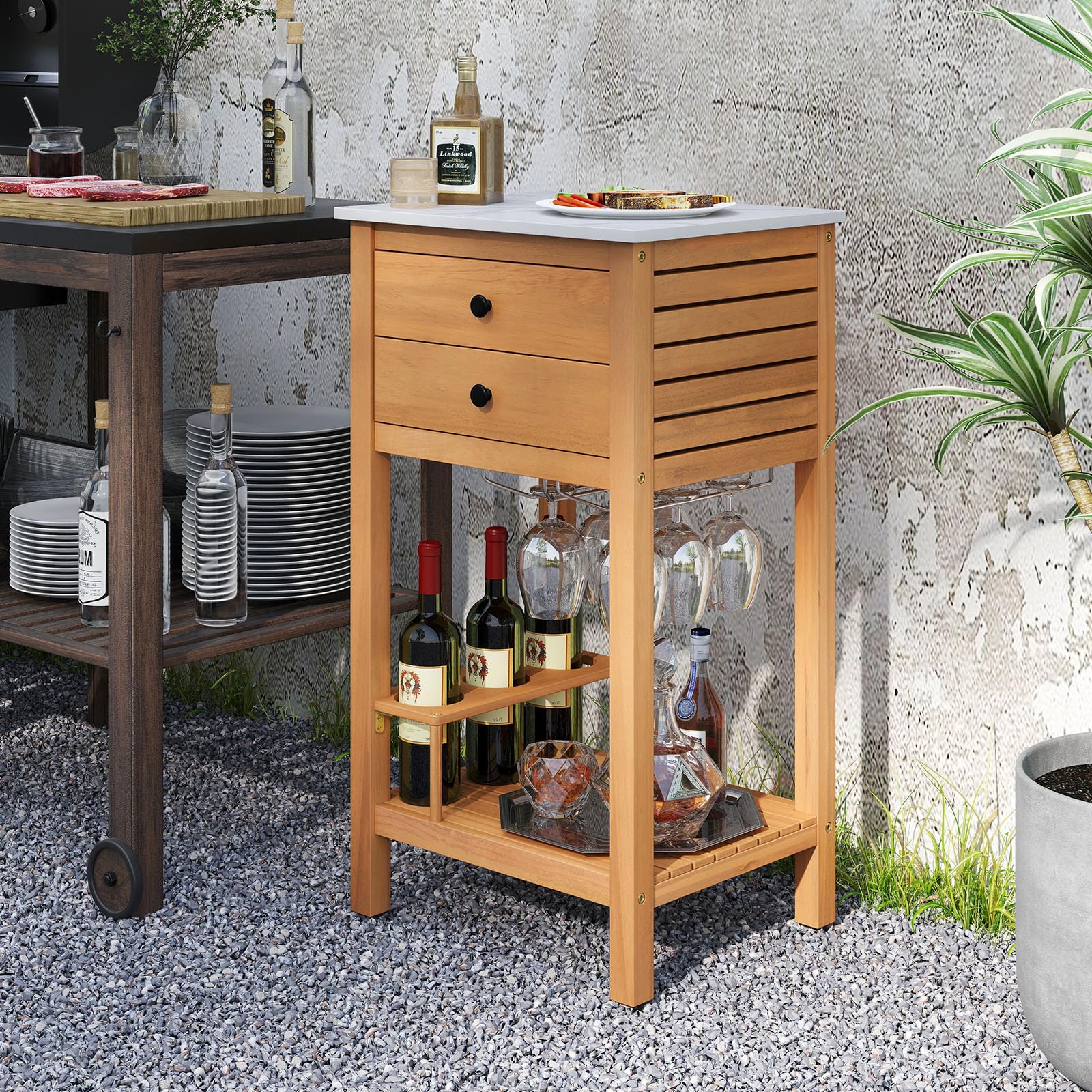 Goplus Outdoor Bar Buffet Sideboard for Backyard Garden Deck Corner - Image 8