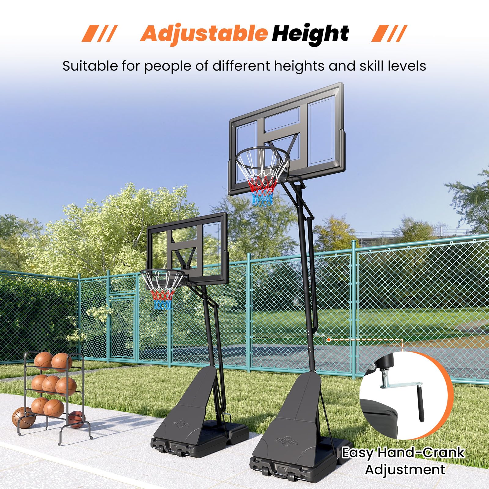 Goplus Outdoor Basketball Hoop 7.7-10 FT Height Adjustable Tool-Free Basketball Goal System - Image 2