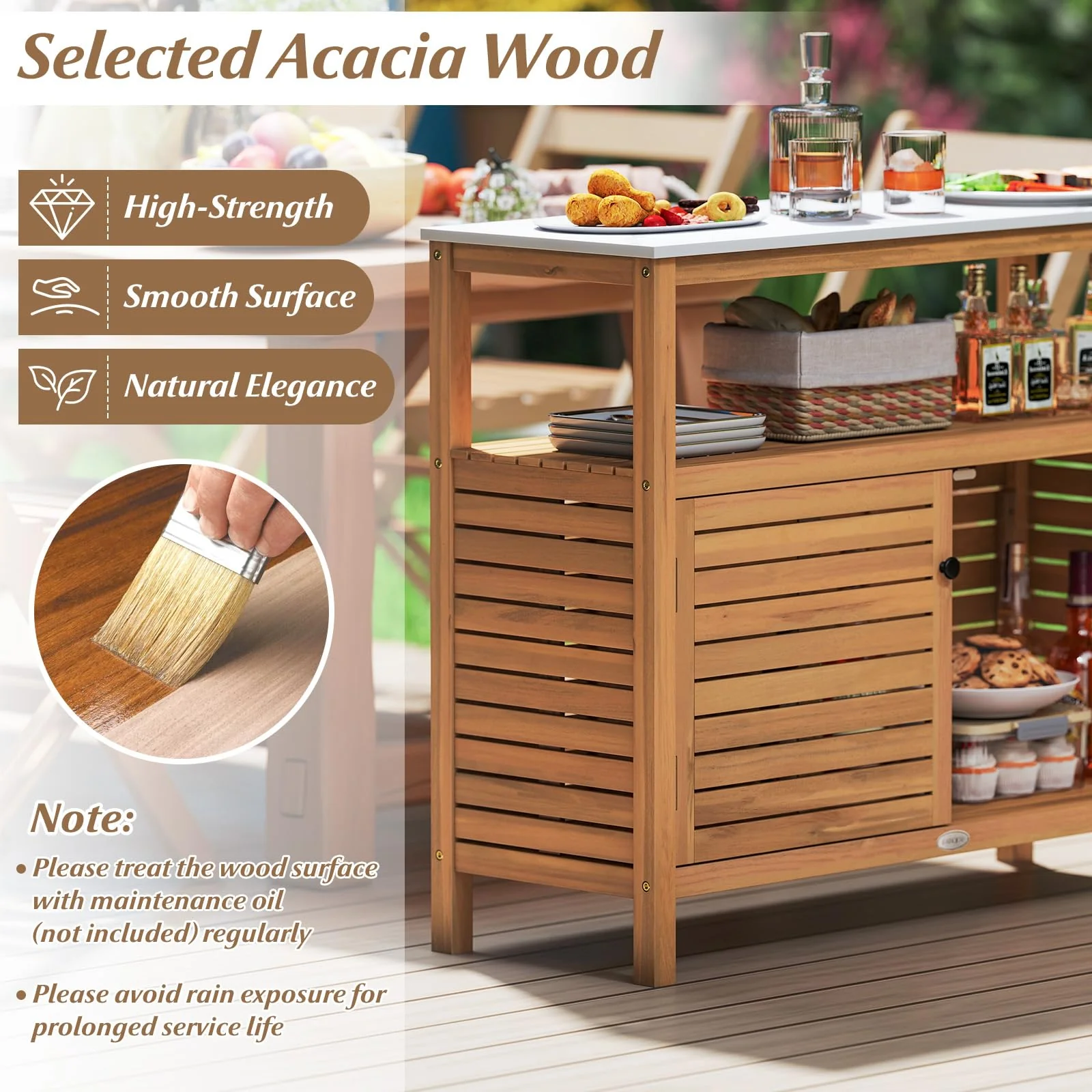 Goplus Outdoor Potting Bench with 2-Door Storage Cabinet & Faux Marble Tabletop - Image 5