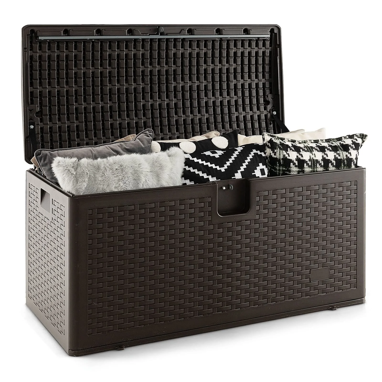 Goplus Outdoor Storage Box, 31 73 100 Gallon Waterproof Resin Patio Storage Box with Lockable Lid, Side Handle for Pillows, Cushions - Image 10