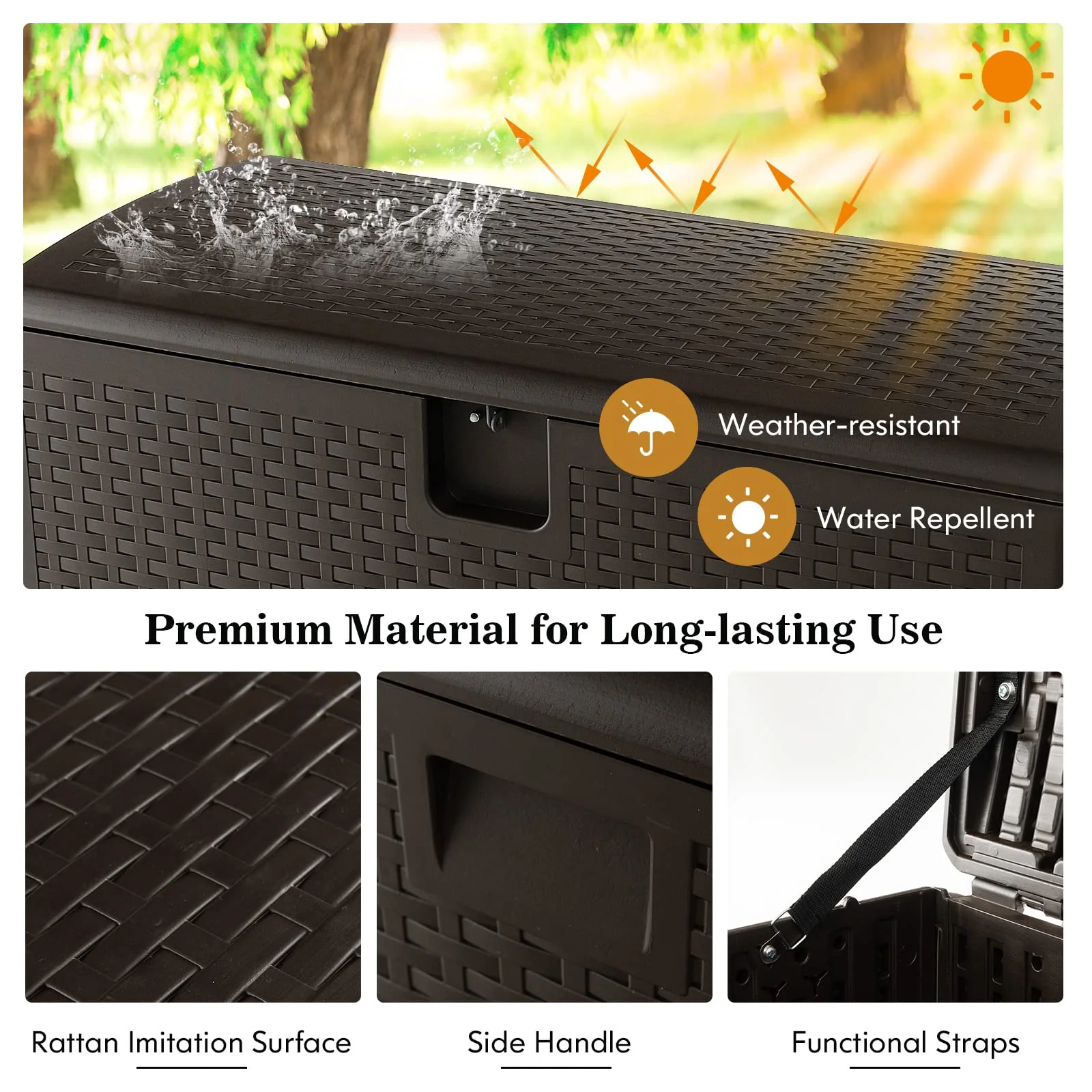 Goplus Outdoor Storage Box, 31 73 100 Gallon Waterproof Resin Patio Storage Box with Lockable Lid, Side Handle for Pillows, Cushions - Image 13