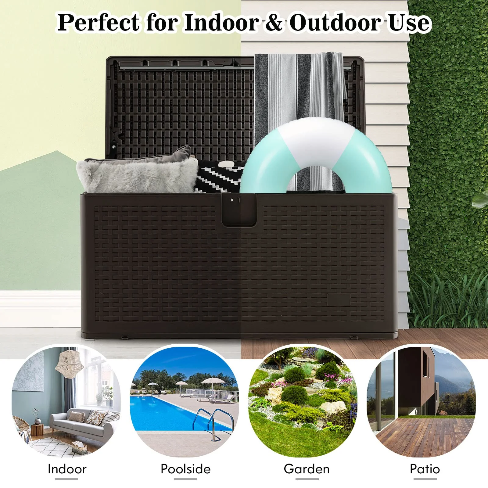 Goplus Outdoor Storage Box, 31 73 100 Gallon Waterproof Resin Patio Storage Box with Lockable Lid, Side Handle for Pillows, Cushions - Image 15