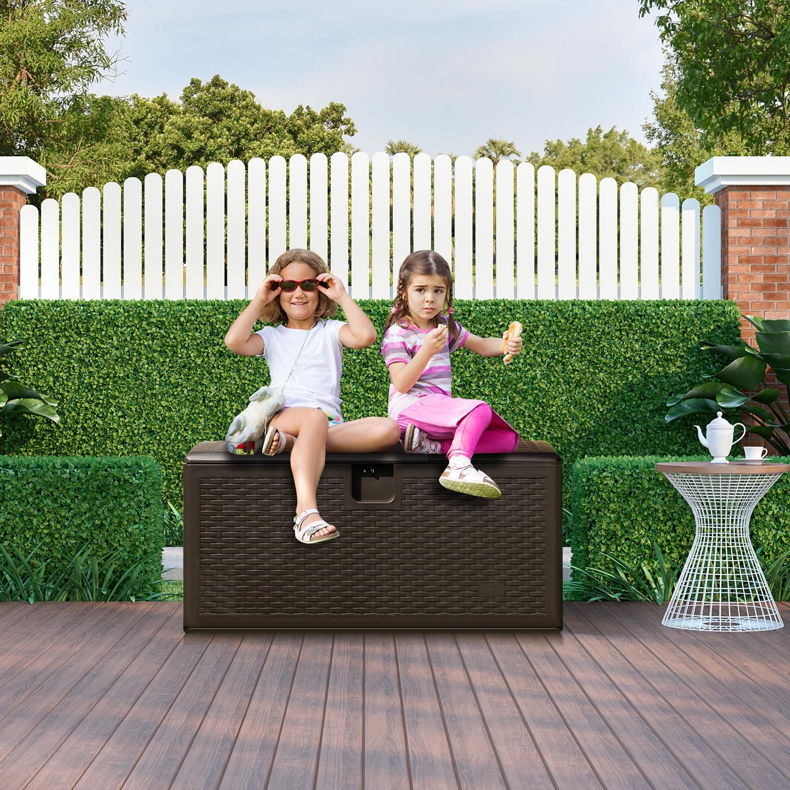 Goplus Outdoor Storage Box, 31 73 100 Gallon Waterproof Resin Patio Storage Box with Lockable Lid, Side Handle for Pillows, Cushions - Image 18