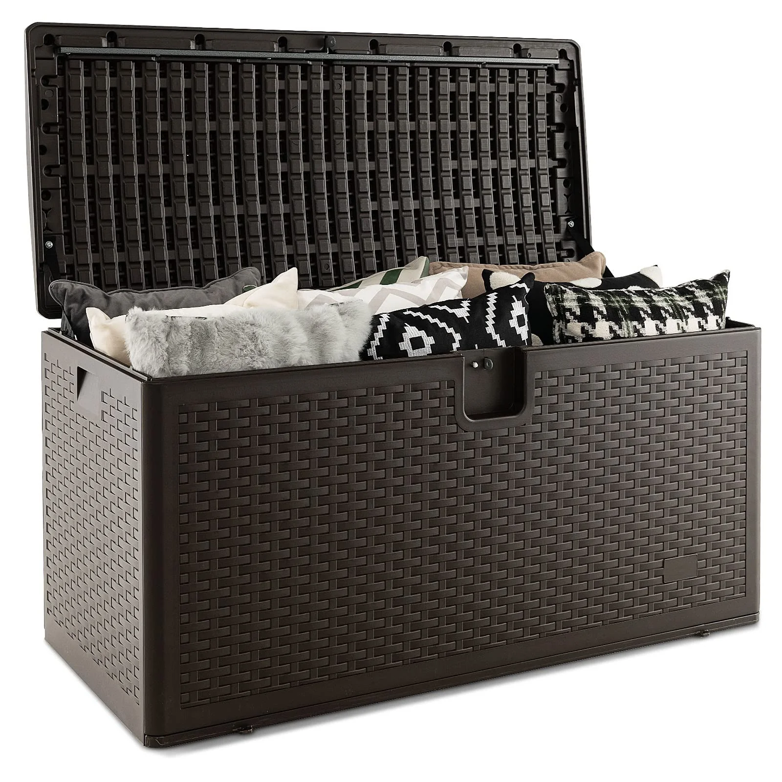 Goplus Outdoor Storage Box, 31 73 100 Gallon Waterproof Resin Patio Storage Box with Lockable Lid, Side Handle for Pillows, Cushions - Image 19