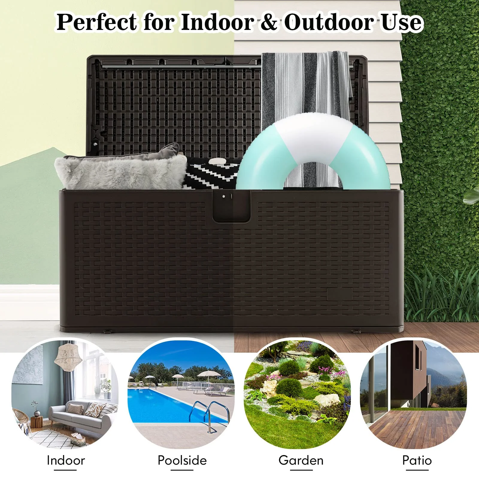 Goplus Outdoor Storage Box, 31 73 100 Gallon Waterproof Resin Patio Storage Box with Lockable Lid, Side Handle for Pillows, Cushions - Image 24
