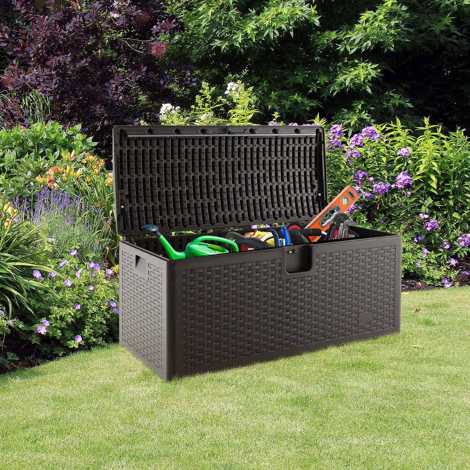 Goplus Outdoor Storage Box, 31 73 100 Gallon Waterproof Resin Patio Storage Box with Lockable Lid, Side Handle for Pillows, Cushions - Image 26