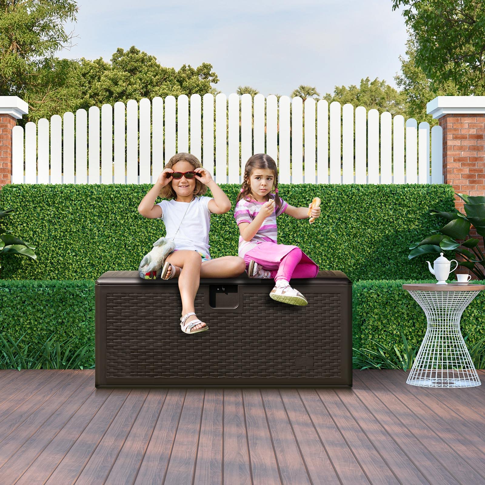 Goplus Outdoor Storage Box, 31 73 100 Gallon Waterproof Resin Patio Storage Box with Lockable Lid, Side Handle for Pillows, Cushions - Image 27