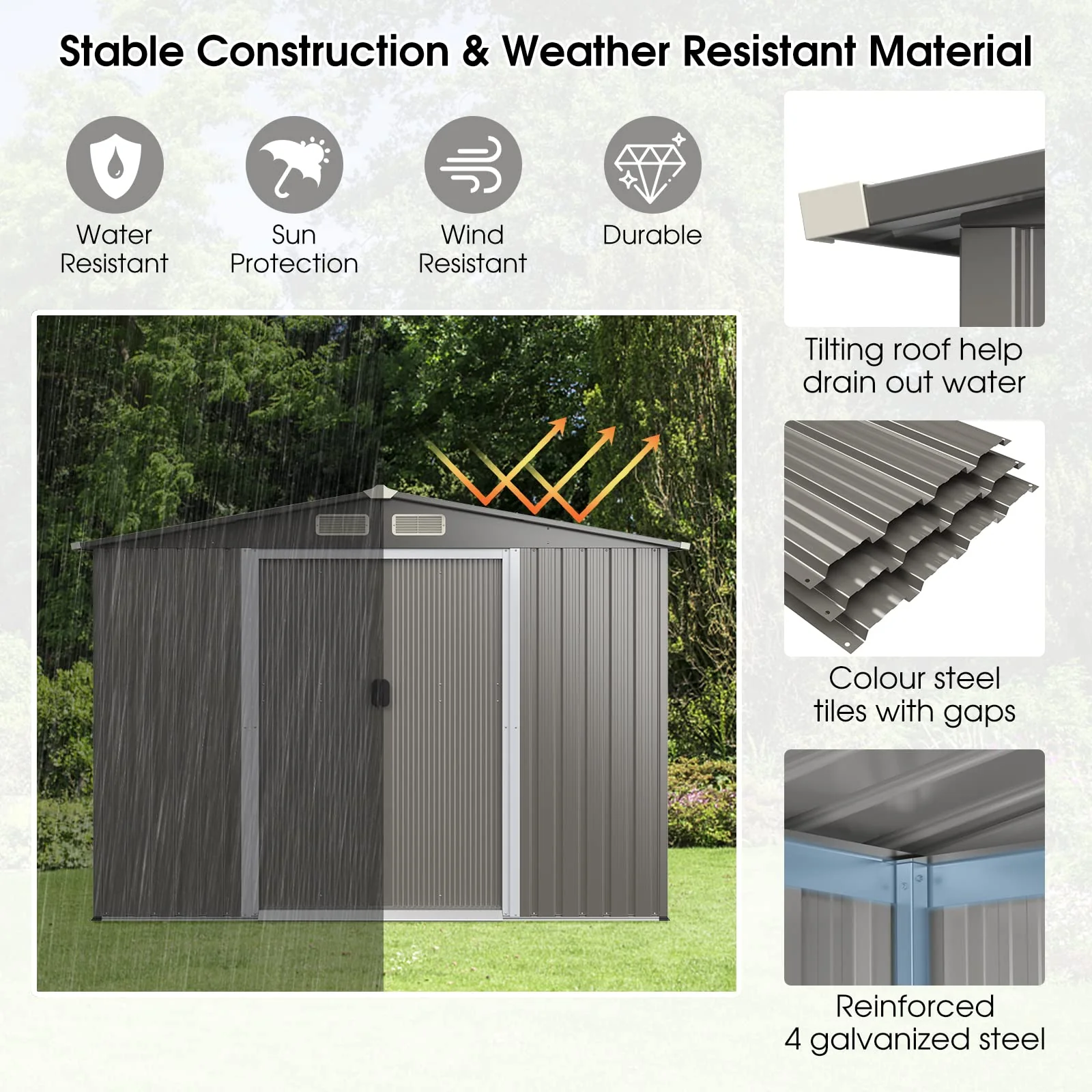 Goplus Outdoor Storage Shed, 8.5"x 6.8"x 6" Weather-Resistant Utility Tool Organizer w/Foundation - Image 3