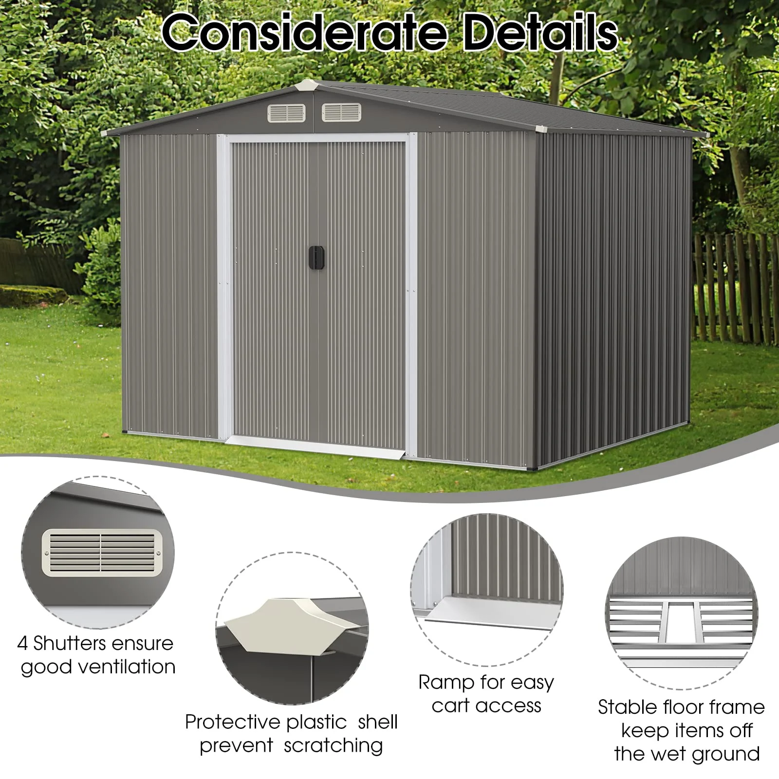 Goplus Outdoor Storage Shed, 8.5"x 6.8"x 6" Weather-Resistant Utility Tool Organizer w/Foundation - Image 4