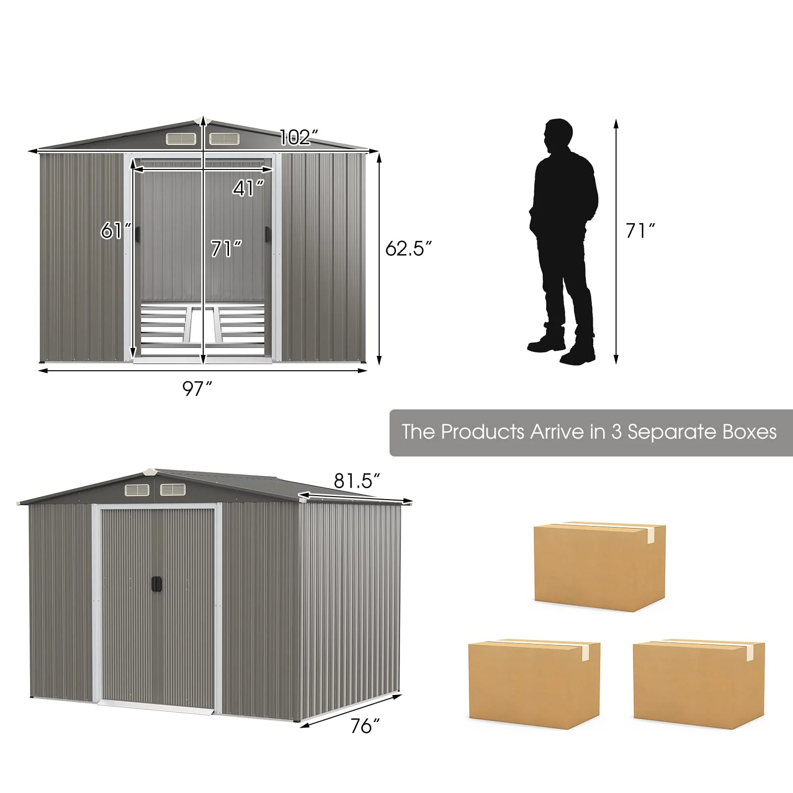 Goplus Outdoor Storage Shed, 8.5"x 6.8"x 6" Weather-Resistant Utility Tool Organizer w/Foundation - Image 6