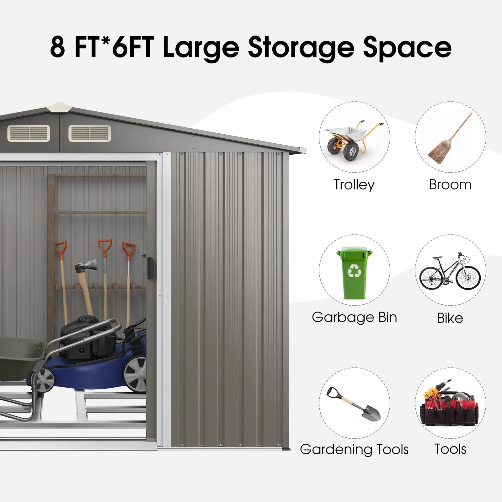 Goplus Outdoor Storage Shed, 8.5"x 6.8"x 6" Weather-Resistant Utility Tool Organizer w/Foundation - Image 8