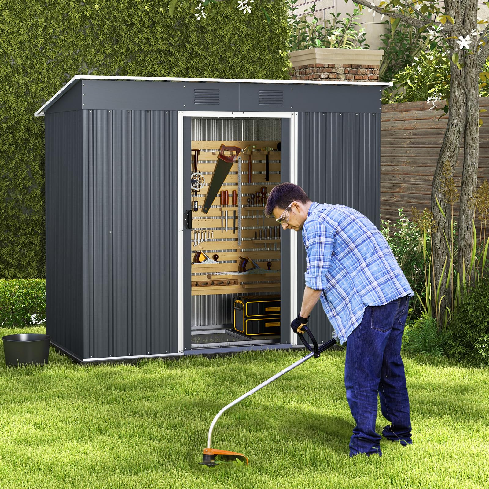Goplus Outdoor Storage Shed with Floor Base - Image 2