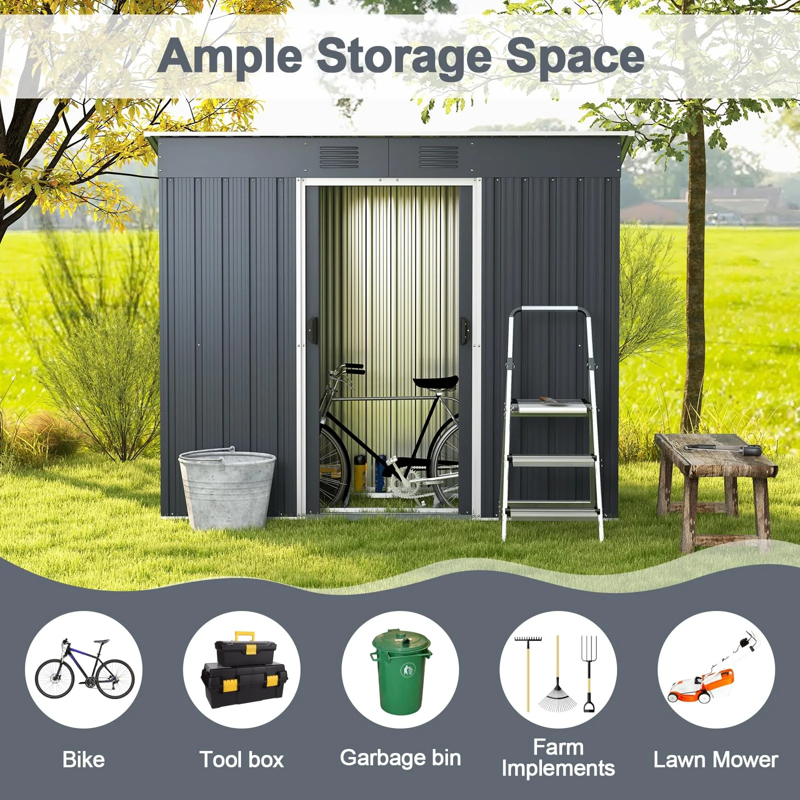 Goplus Outdoor Storage Shed with Floor Base - Image 4