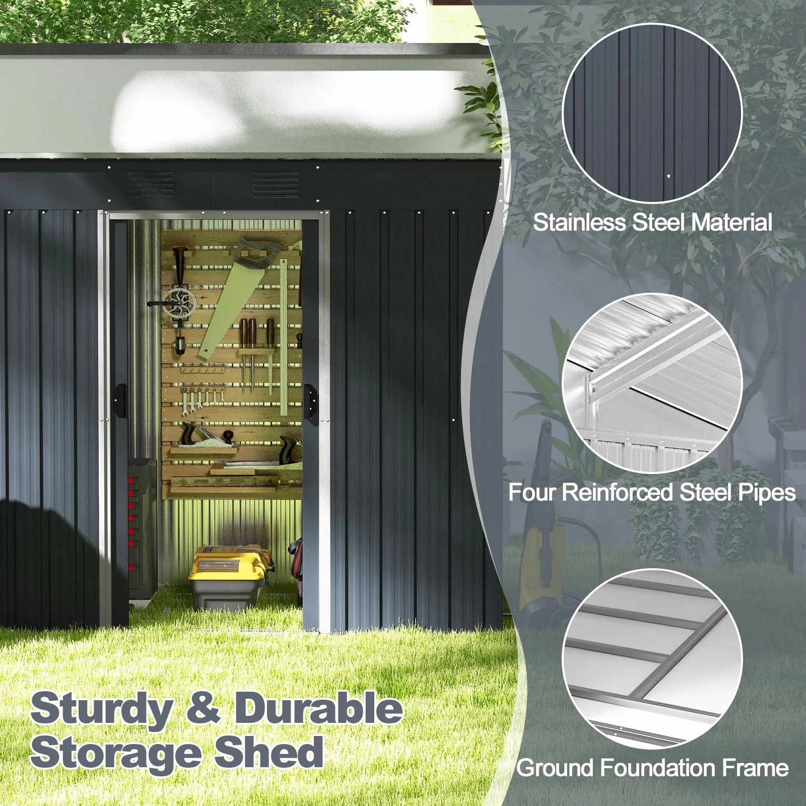 Goplus Outdoor Storage Shed with Floor Base - Image 5