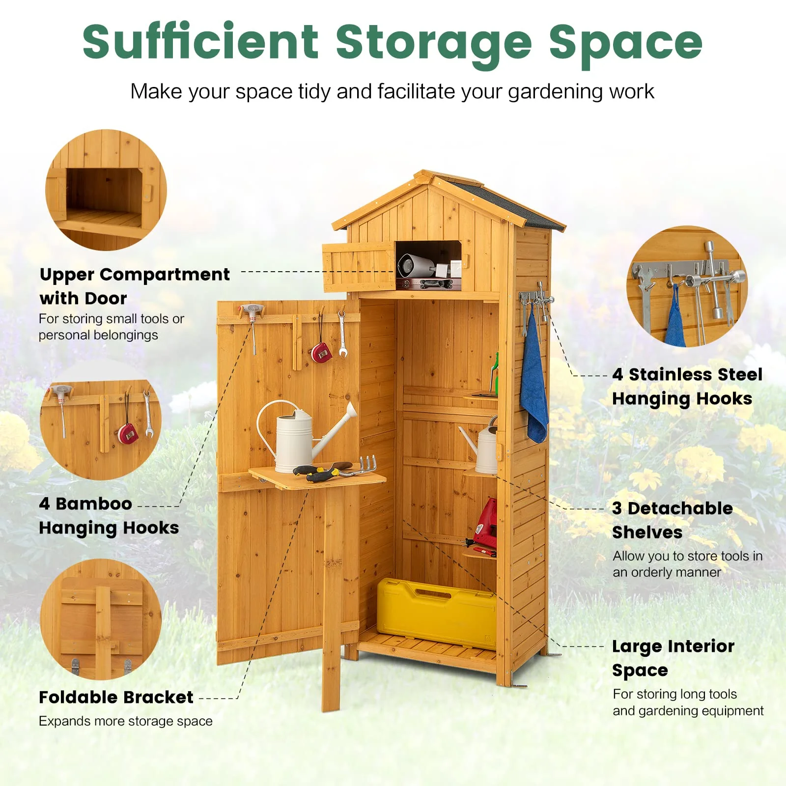 Goplus Outdoor Storage Shed, Wooden Garden Storage Cabinet with Lockable Doors - Image 4