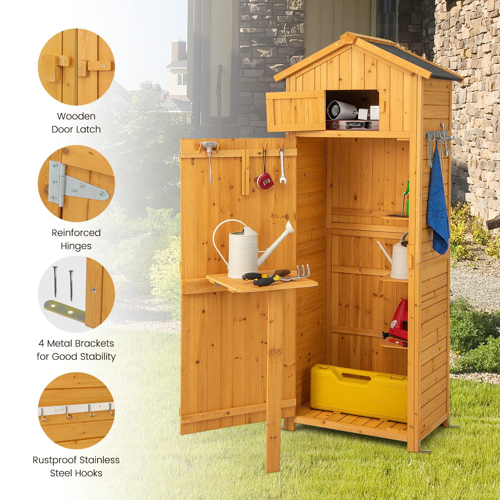 Goplus Outdoor Storage Shed, Wooden Garden Storage Cabinet with Lockable Doors - Image 5