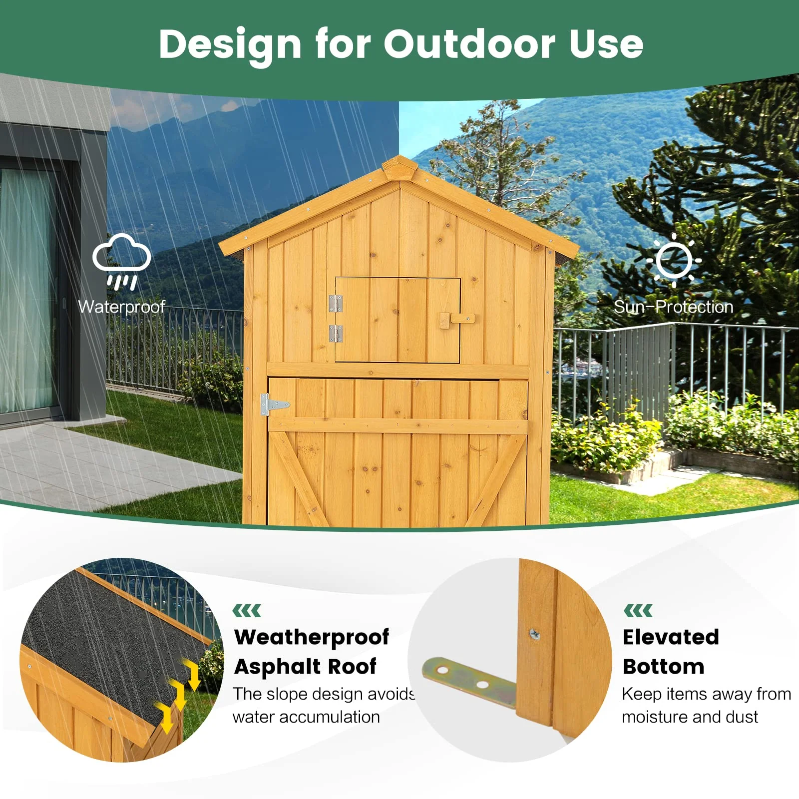 Goplus Outdoor Storage Shed, Wooden Garden Storage Cabinet with Lockable Doors - Image 6