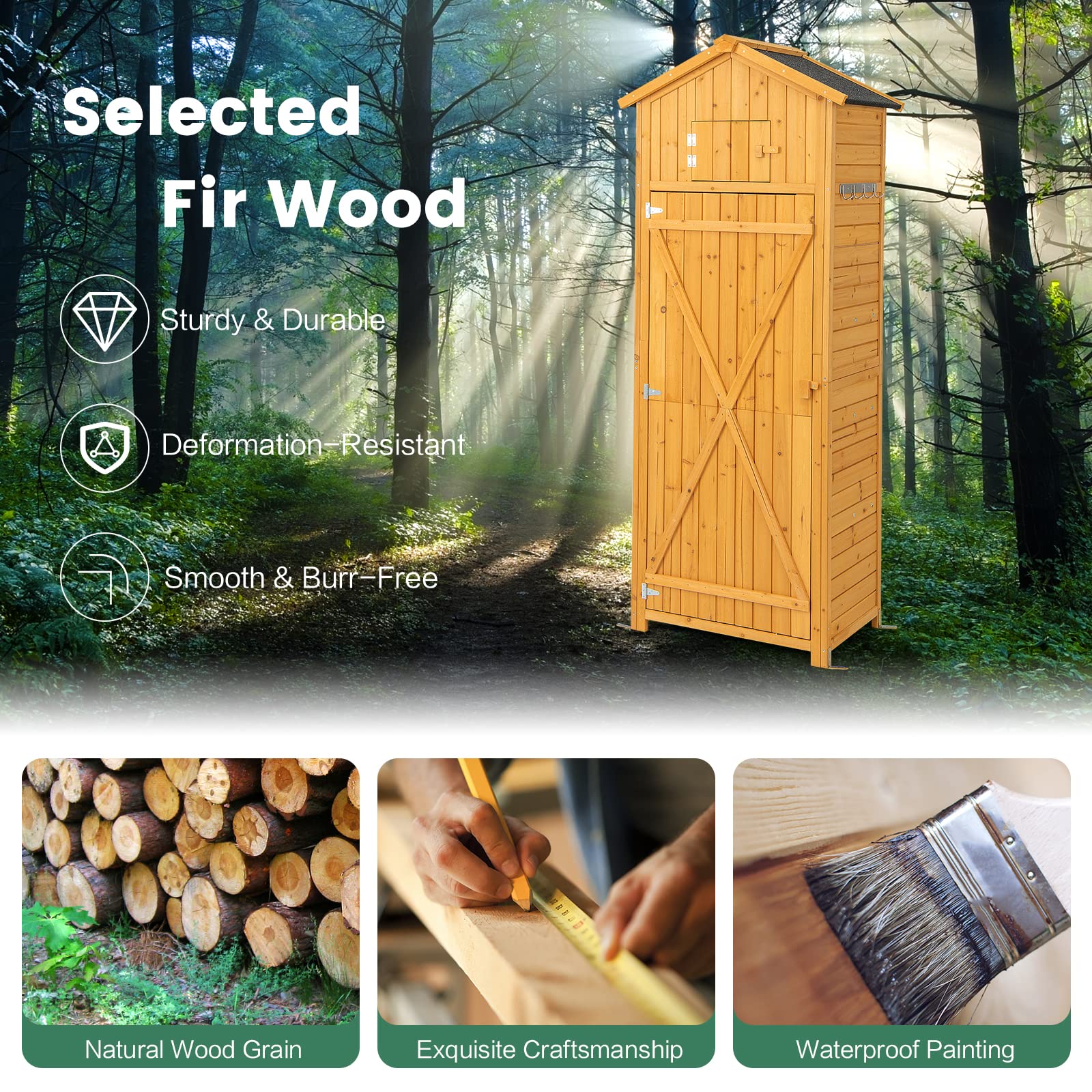 Goplus Outdoor Storage Shed, Wooden Garden Storage Cabinet with Lockable Doors - Image 7