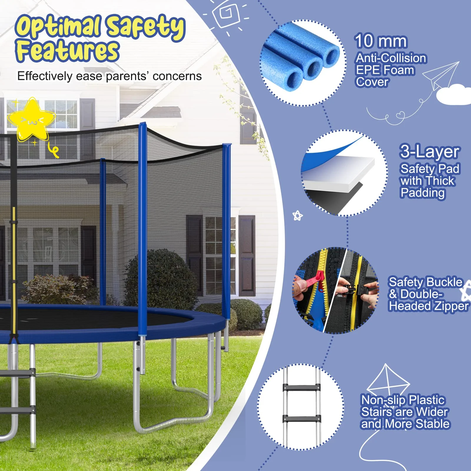 Goplus Outdoor Trampoline, 12FT/ 14FT/ 15FT/ 16FT ASTM Approved Trampoline - Image 8