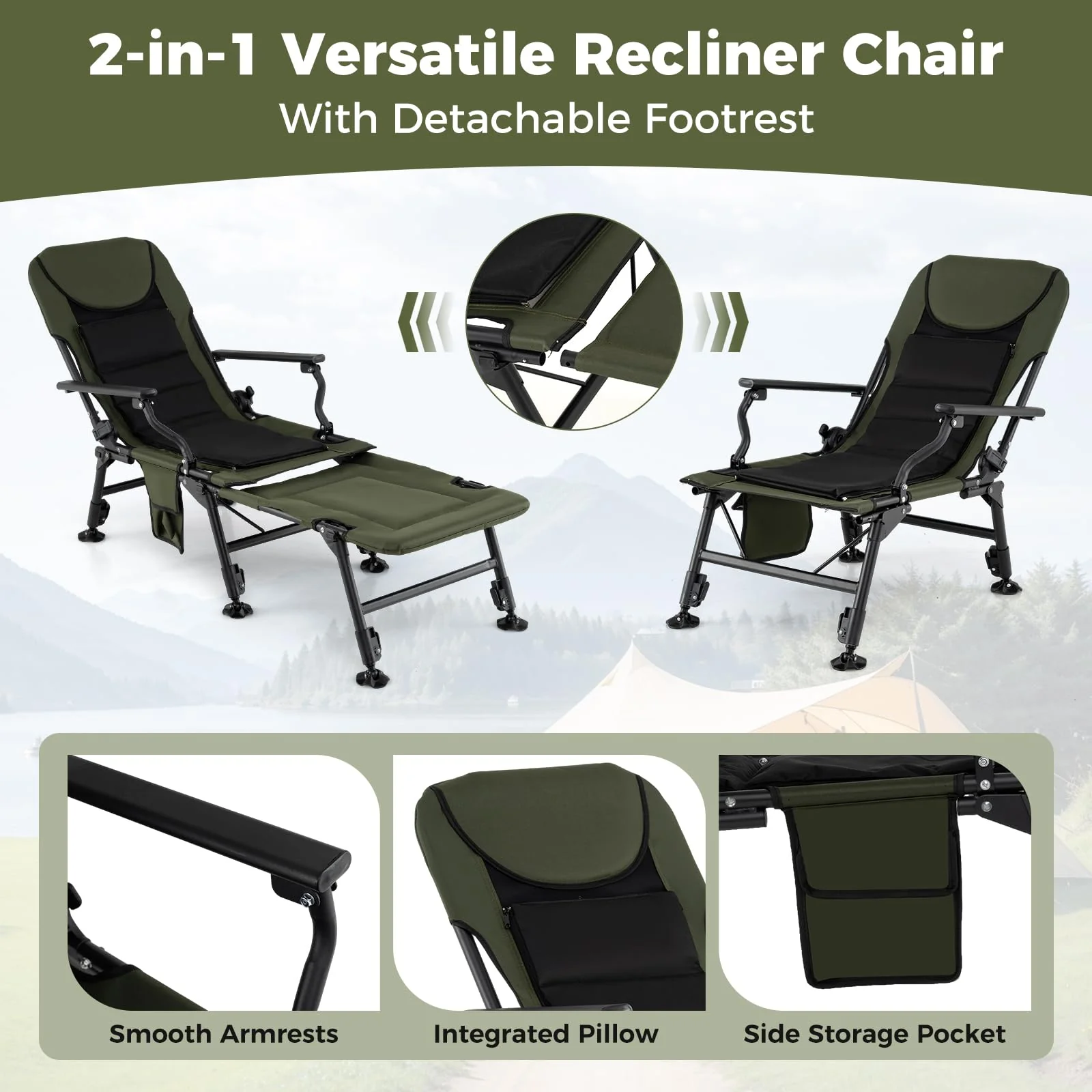Goplus Oversized Foldable Fishing Chair for Adults with Detachable Footrest - Image 3