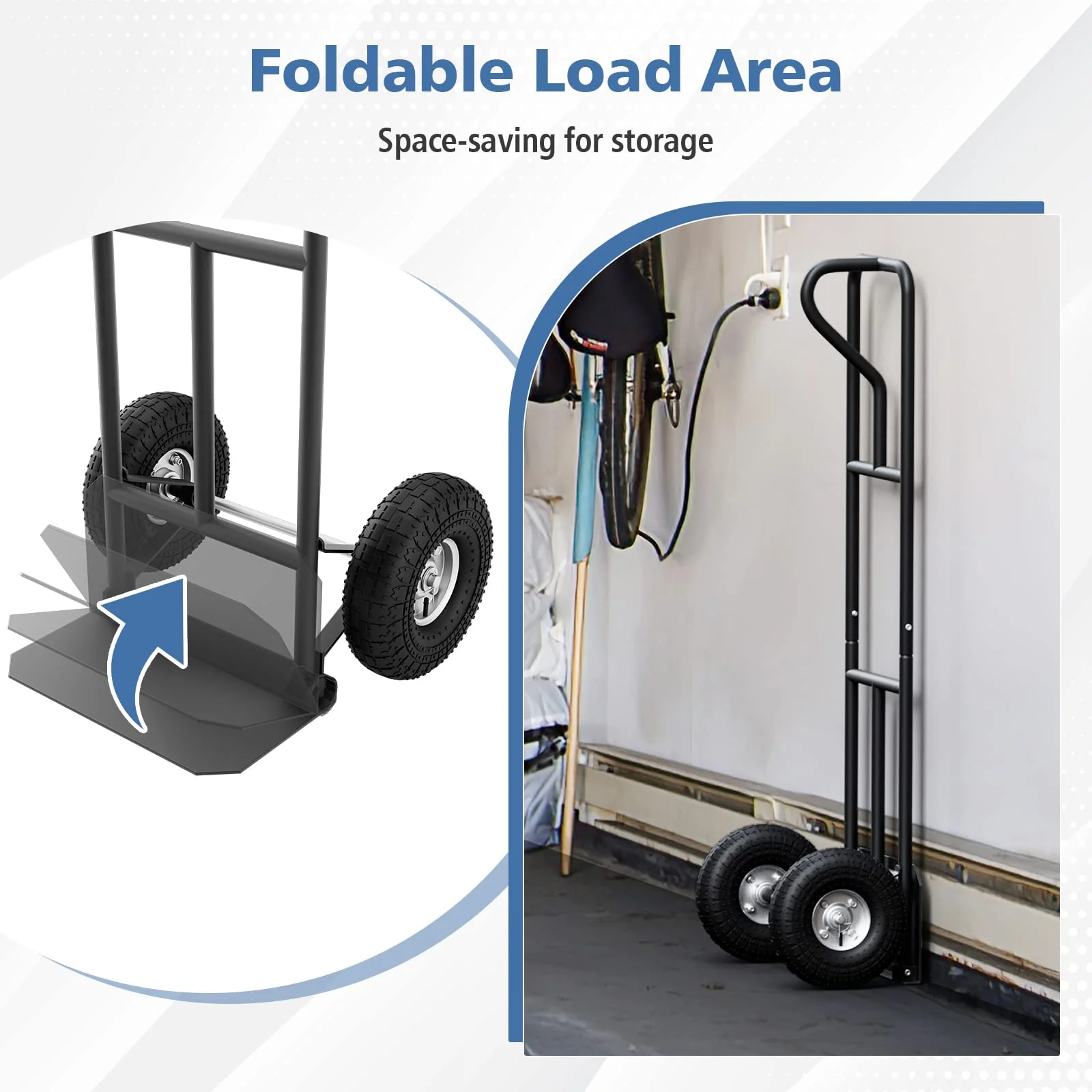 Goplus P-Handle Hand Truck, High Back Sack Barrow with 10" Wheels, Built-in Double Bearings and Foldable Load Plate - Image 12