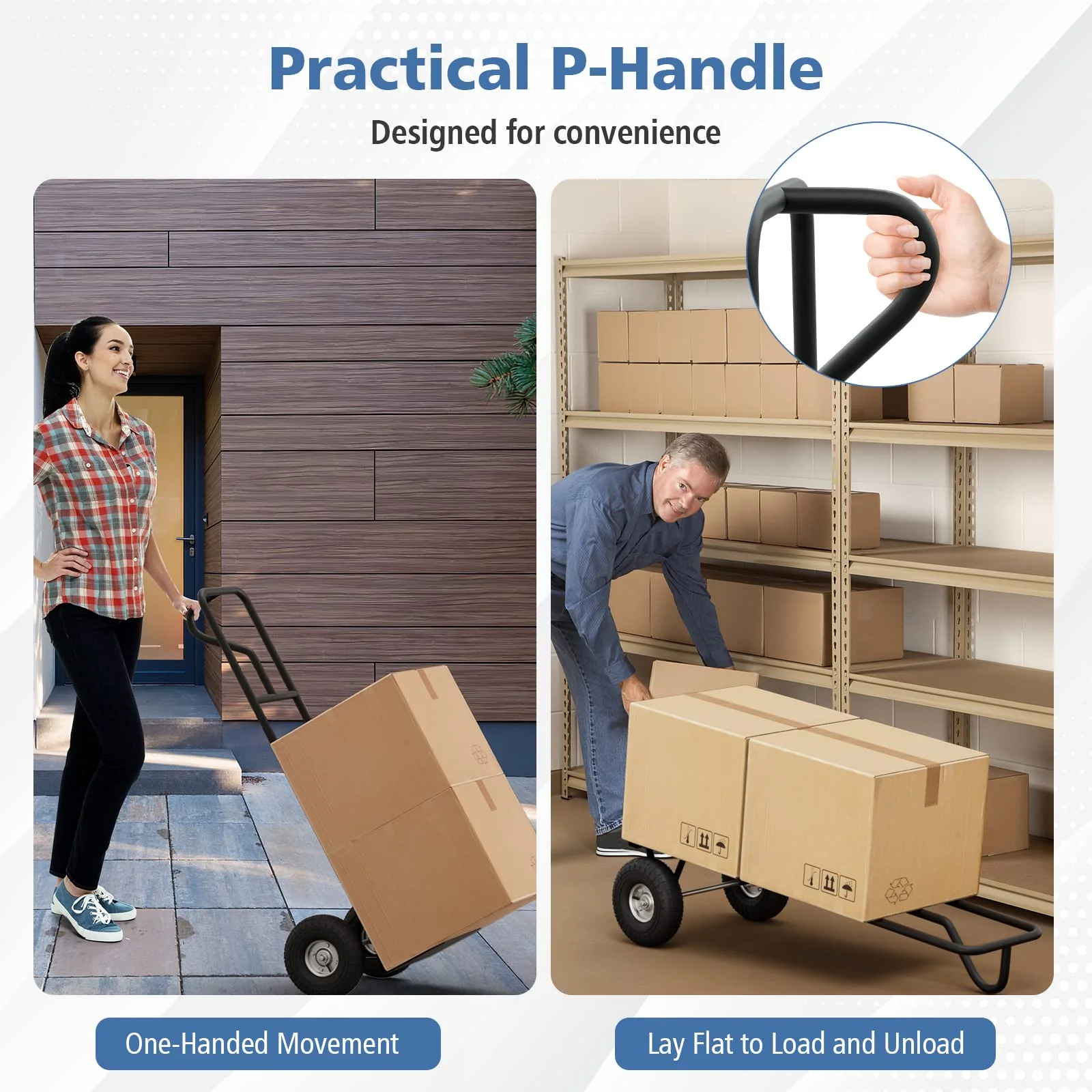 Goplus P-Handle Hand Truck, High Back Sack Barrow with 10" Wheels, Built-in Double Bearings and Foldable Load Plate - Image 13