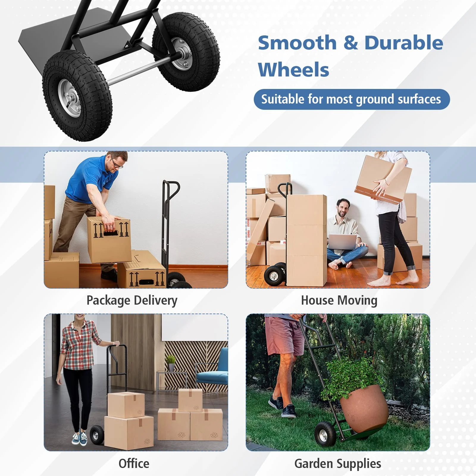 Goplus P-Handle Hand Truck, High Back Sack Barrow with 10" Wheels, Built-in Double Bearings and Foldable Load Plate - Image 14