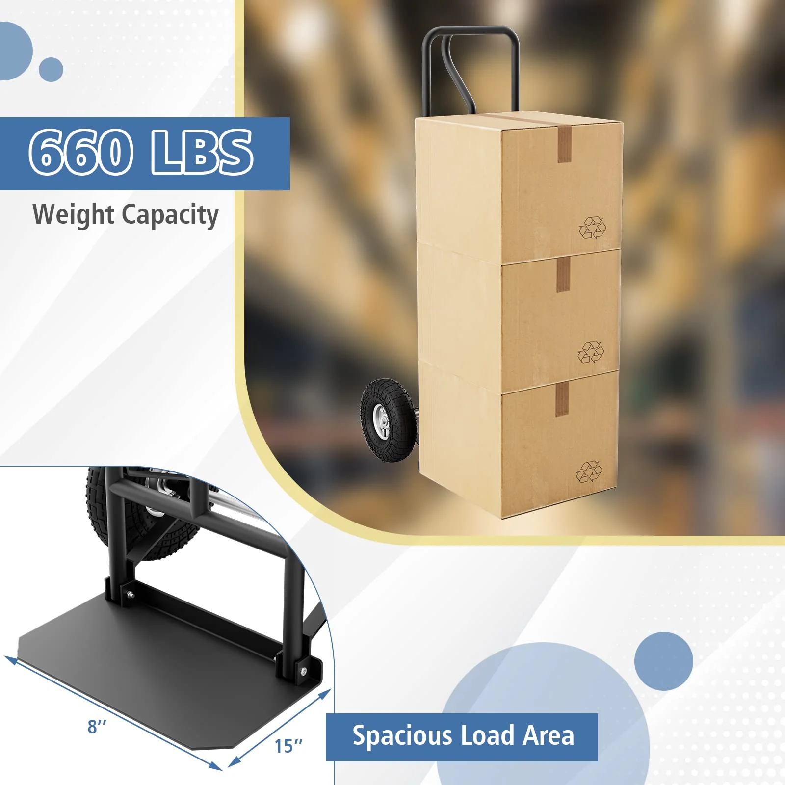 Goplus P-Handle Hand Truck, High Back Sack Barrow with 10" Wheels, Built-in Double Bearings and Foldable Load Plate - Image 15
