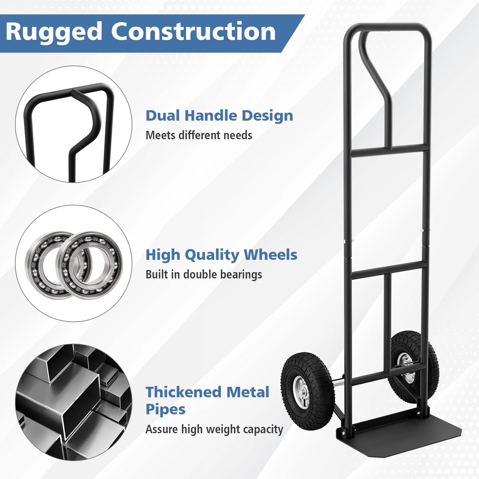Goplus P-Handle Hand Truck, High Back Sack Barrow with 10" Wheels, Built-in Double Bearings and Foldable Load Plate - Image 16