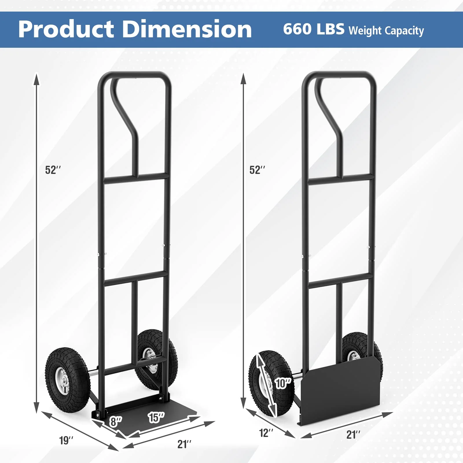 Goplus P-Handle Hand Truck, High Back Sack Barrow with 10" Wheels, Built-in Double Bearings and Foldable Load Plate - Image 17