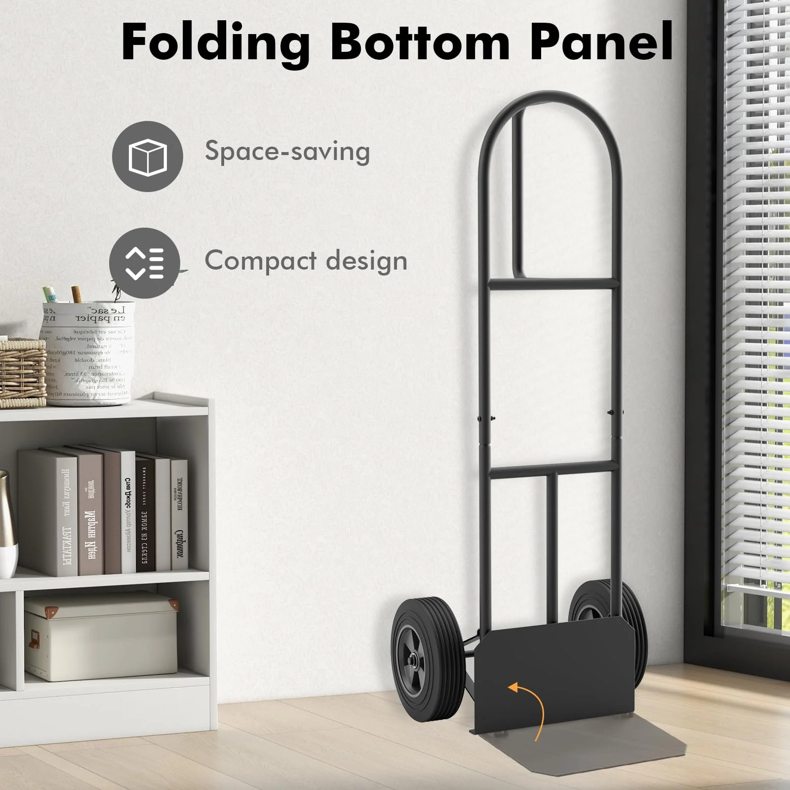 Goplus P-Handle Hand Truck, High Back Sack Barrow with 10" Wheels, Built-in Double Bearings and Foldable Load Plate - Image 3