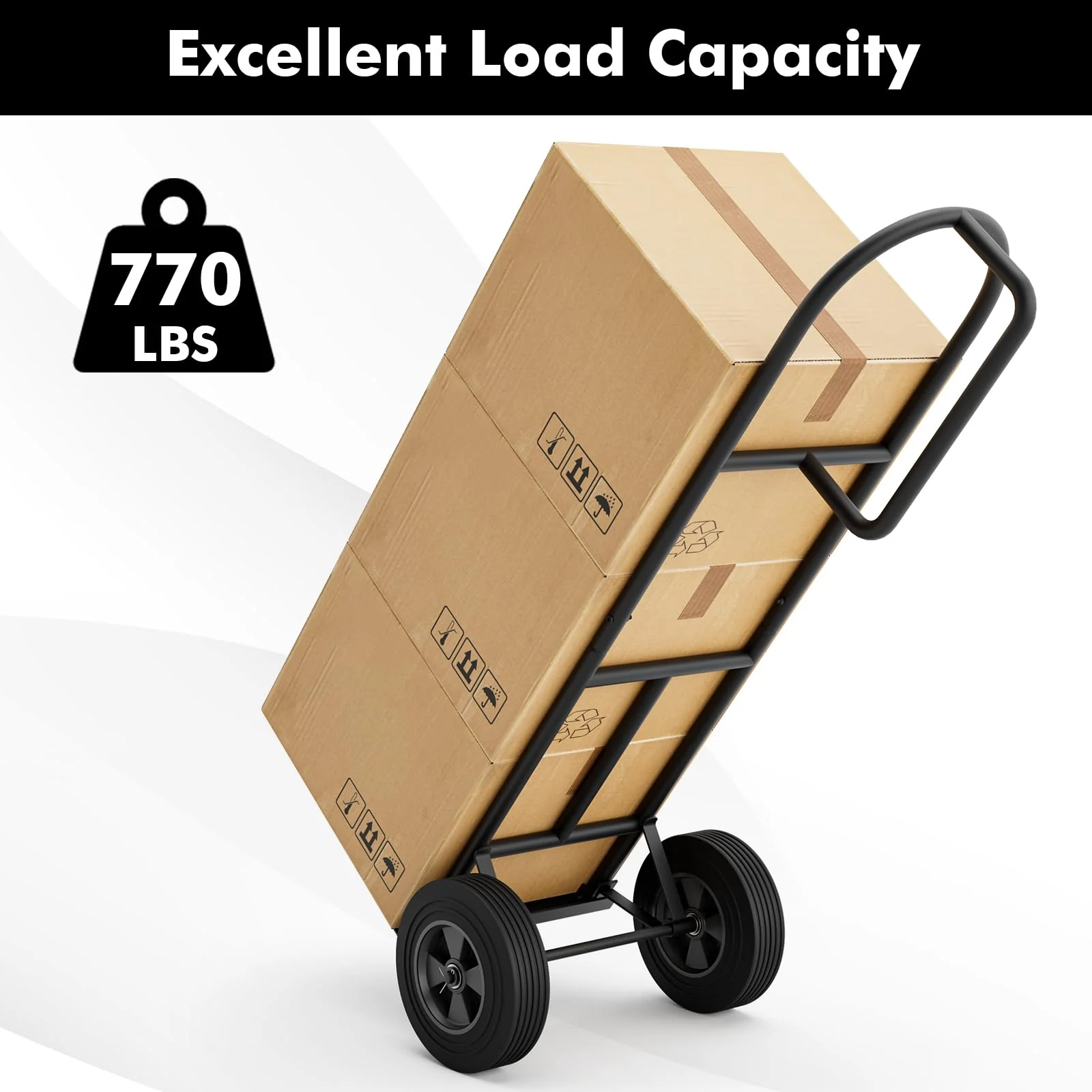 Goplus P-Handle Hand Truck, High Back Sack Barrow with 10" Wheels, Built-in Double Bearings and Foldable Load Plate - Image 5