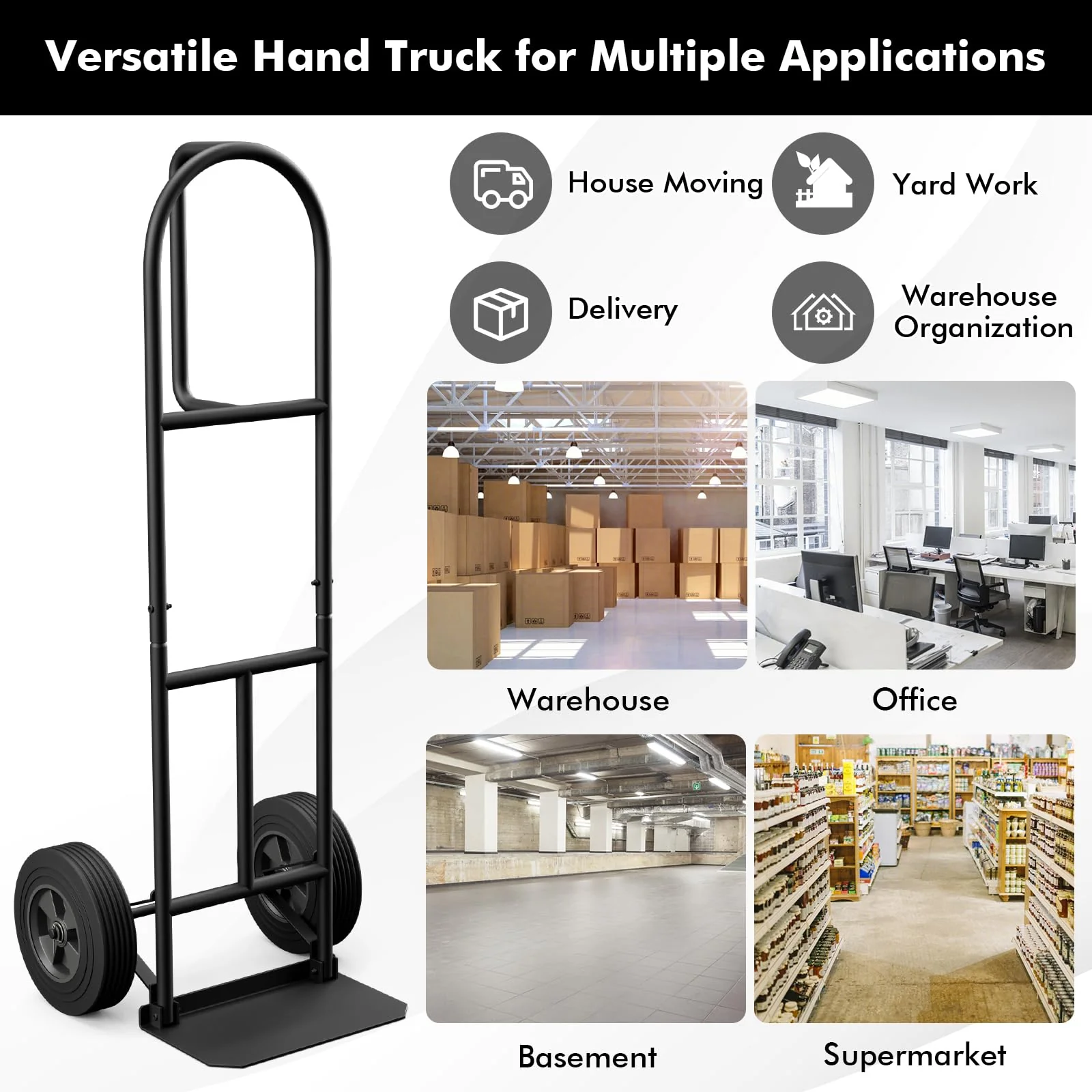 Goplus P-Handle Hand Truck, High Back Sack Barrow with 10" Wheels, Built-in Double Bearings and Foldable Load Plate - Image 7
