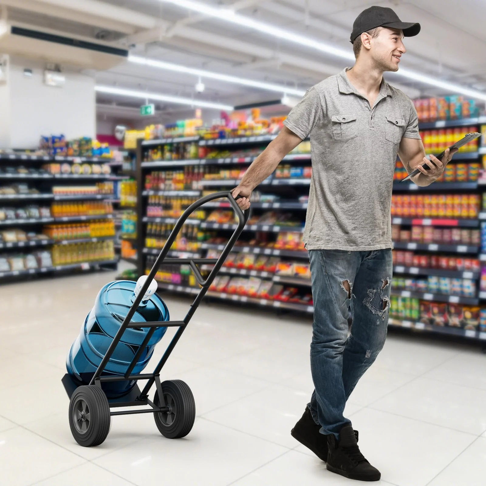 Goplus P-Handle Hand Truck, High Back Sack Barrow with 10" Wheels, Built-in Double Bearings and Foldable Load Plate - Image 8