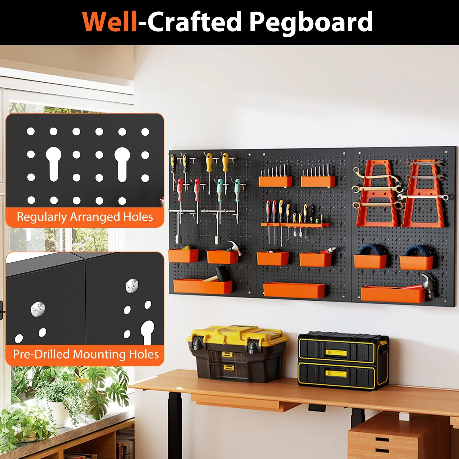 Goplus Pegboard Wall Organizer with Hammer Racks Tool Holders & Hooks - Image 3