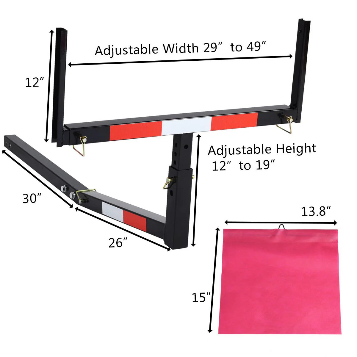 Goplus Pick up Truck Bed Hitch Extender Adjustable Extension Rack w/Flag for Ladder (Black) - Image 3