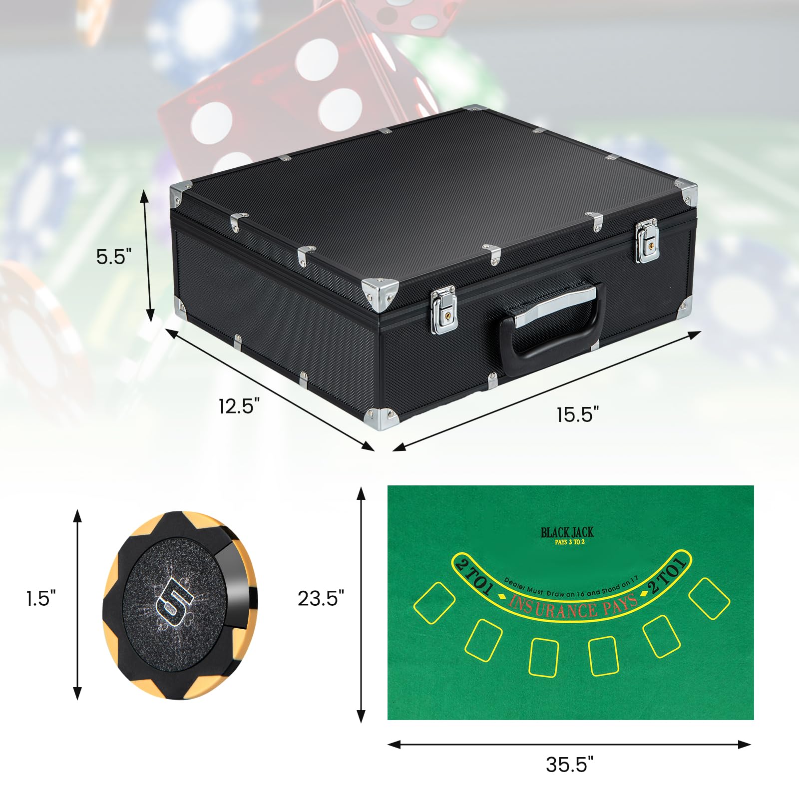 Goplus Poker Chip Set, 300 PCS 14 Gram Clay Poker Chips w/Case, Automatic Card Shuffler - Image 7
