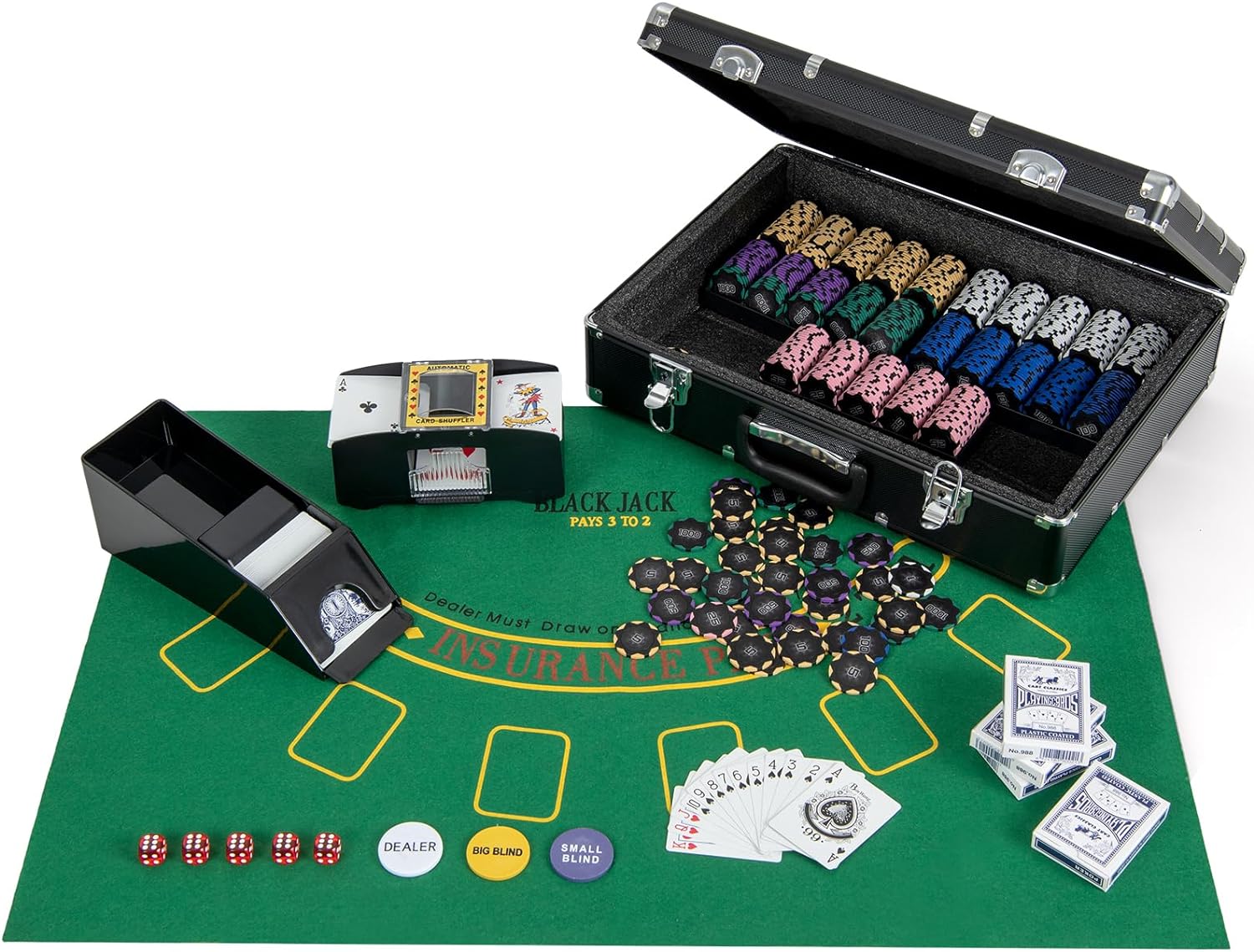 Goplus Poker Chip Set, 300 PCS 14 Gram Clay Poker Chips w/Case, Automatic Card Shuffler - Image 9