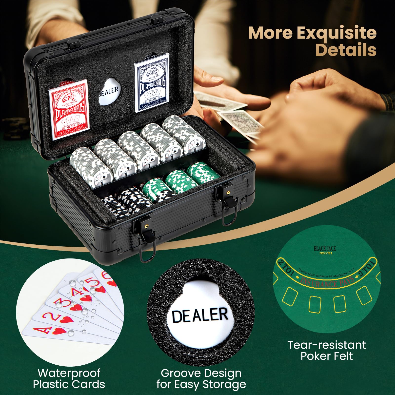 Goplus Poker Chip Set, Casino Poker Chips with 300 PCS Chips, 6 Decks Cards, Dealer Button - Image 4