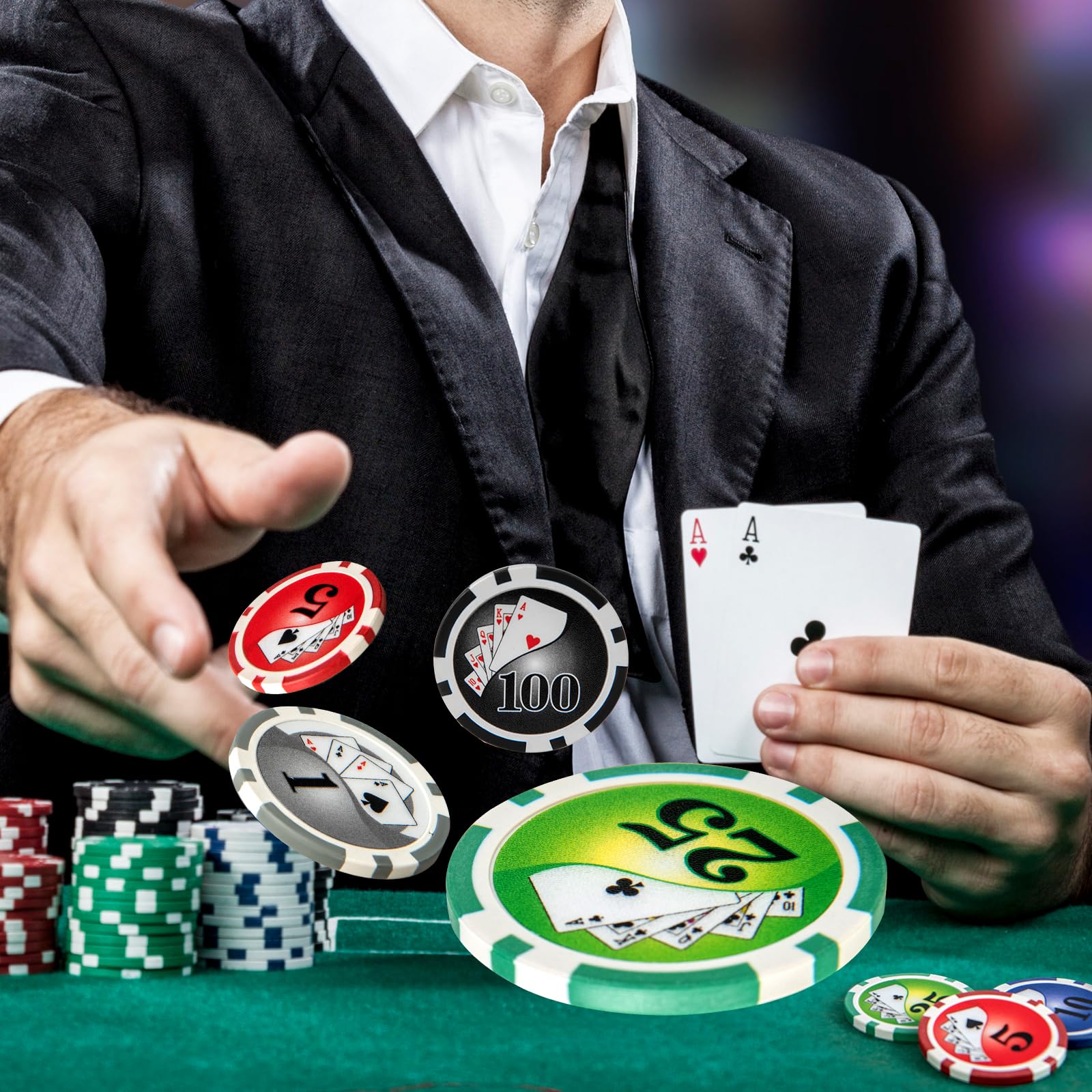 Goplus Poker Chip Set, Casino Poker Chips with 300 PCS Chips, 6 Decks Cards, Dealer Button - Image 8