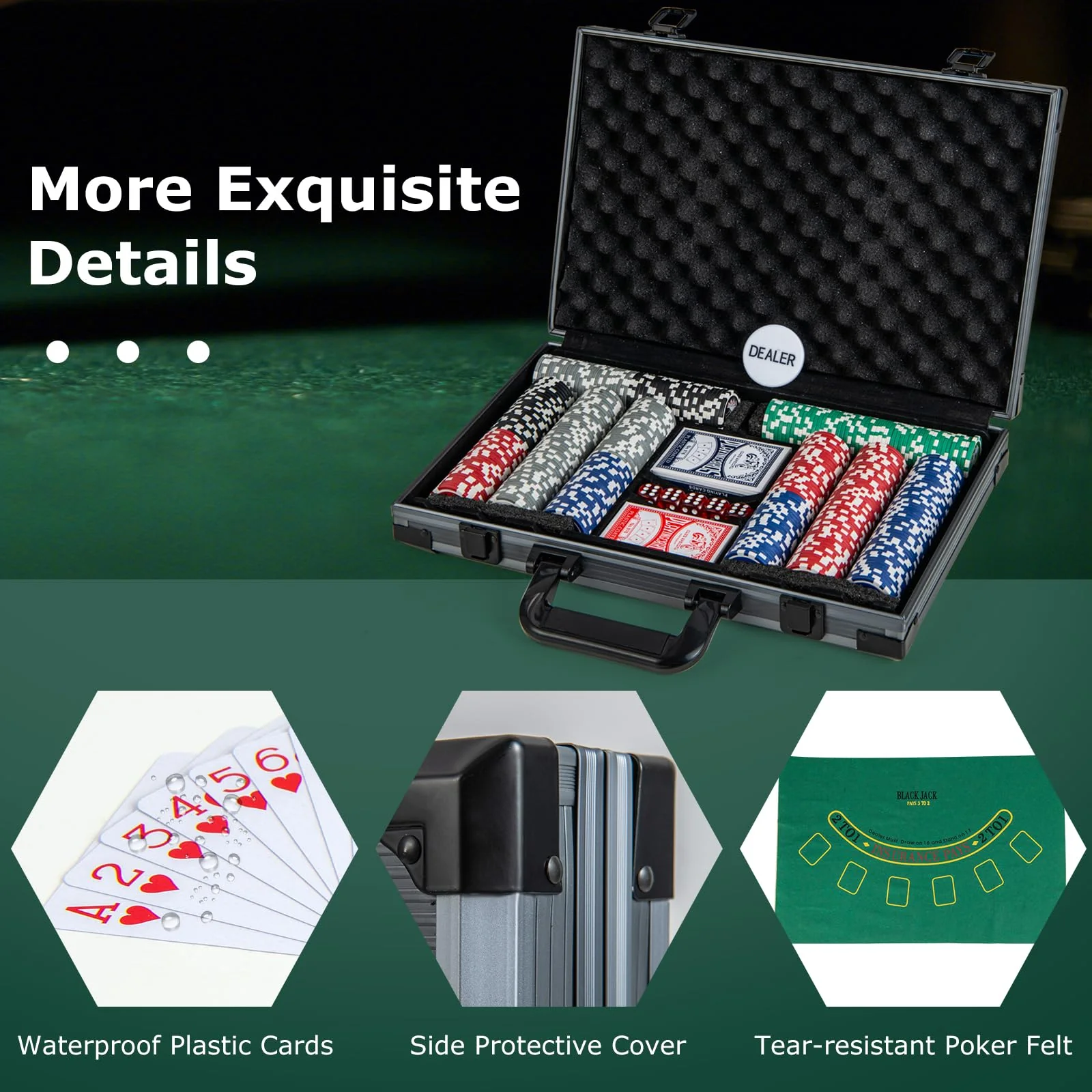 Goplus Poker Chip Set, Casino Poker Chips with 400 PCS Chips, 6 Decks Cards, Dealer Button - Image 4